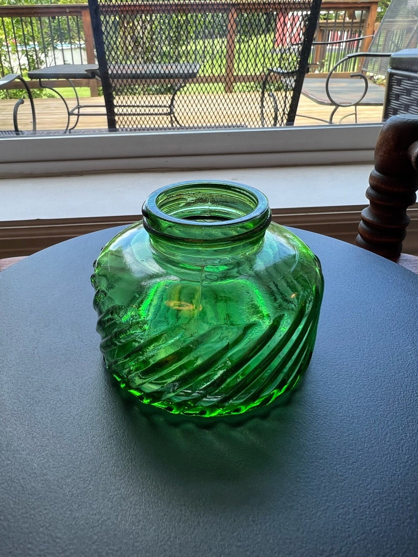 Antique Emerald Green Glass Art Inkwell Vanity Jar Dish Container Made in USA EUC Lover Antiques and Vintage
