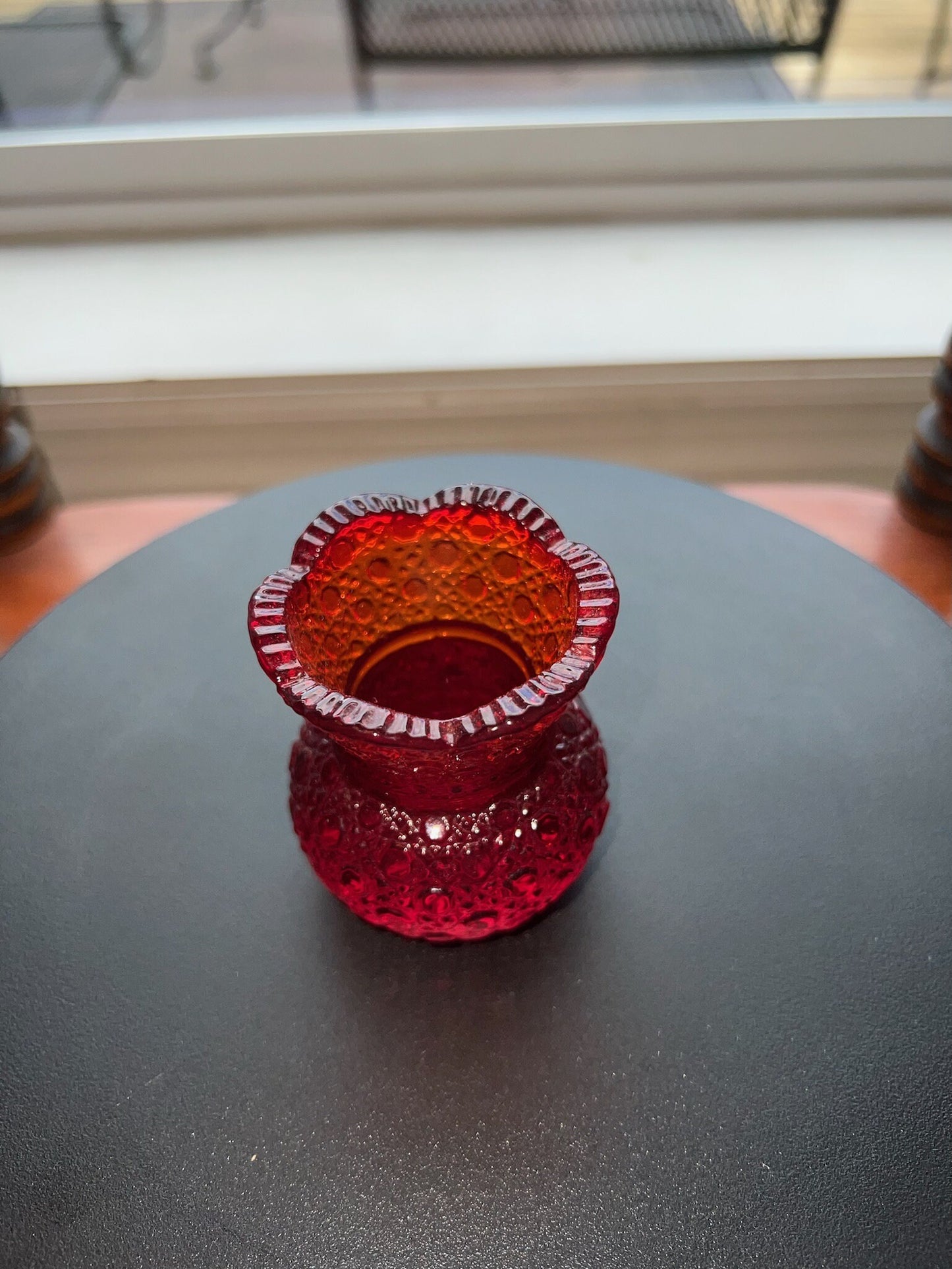 Vintage Ruby Red Amberina Cut Glass Figurine Sugar Dish, Toothpick Holder, Container Glass Art Lover Antiques and Vintage