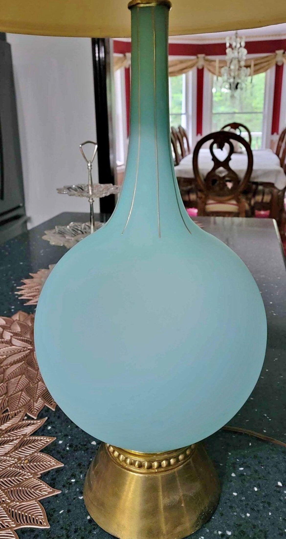 Vintage Green Frosted Mid Century Modern Lamp Lover Antiques and Vintage