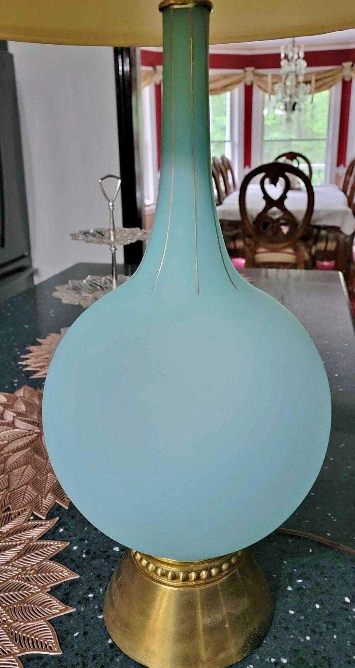 Vintage Green Frosted Mid Century Modern Lamp Lover Antiques and Vintage