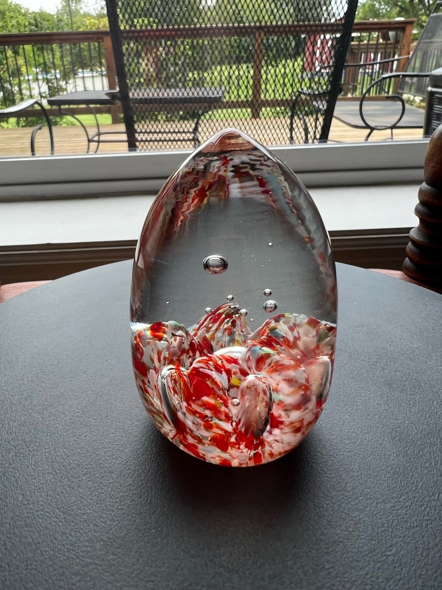 Vintage Red Glass Paperweight with Controlled Bubbles Murano Style Art Glass Paperweights Lover Antiques and Vintage