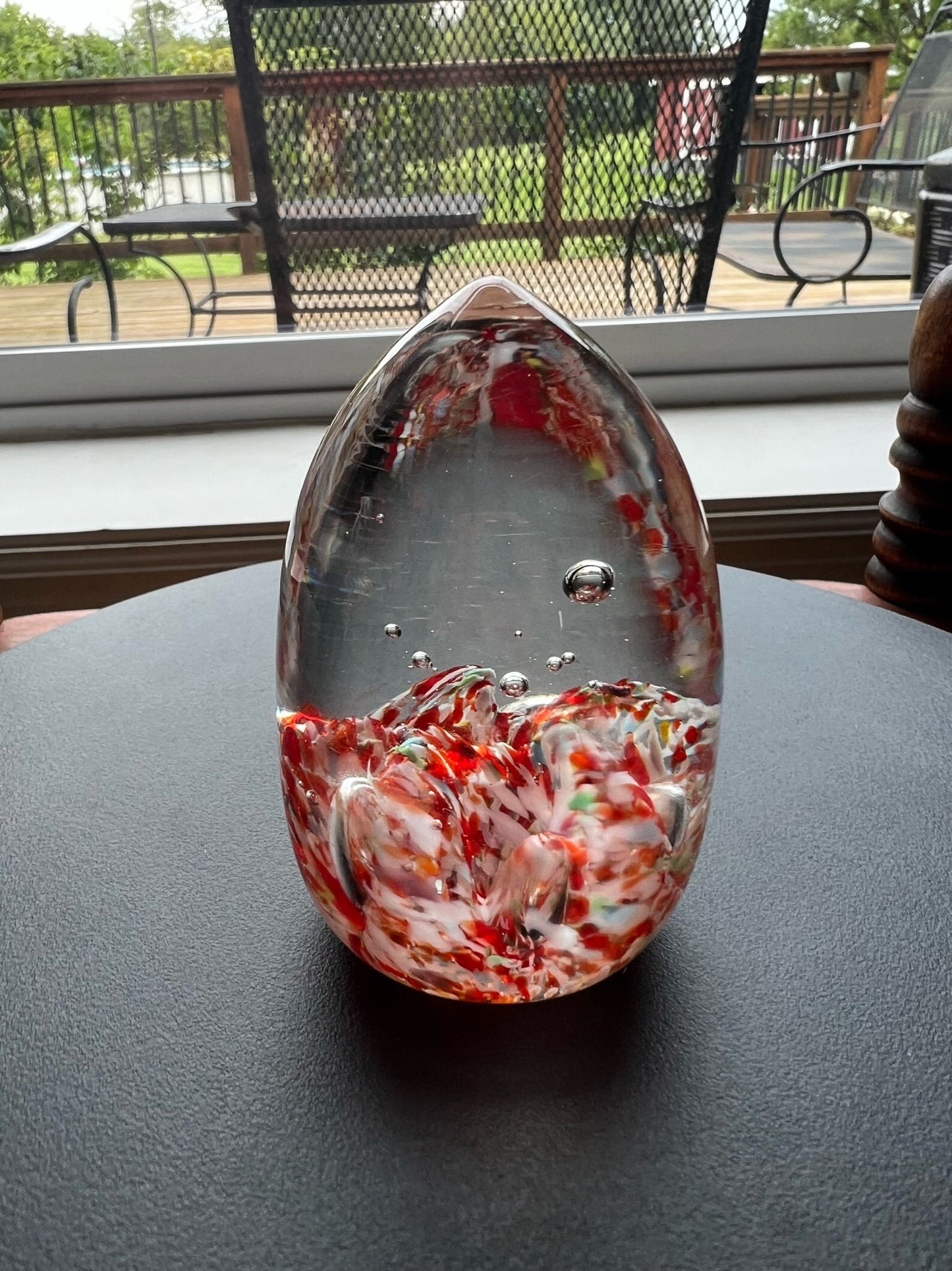 Vintage Red Glass Paperweight with Controlled Bubbles Murano Style Art Glass Paperweights Lover Antiques and Vintage