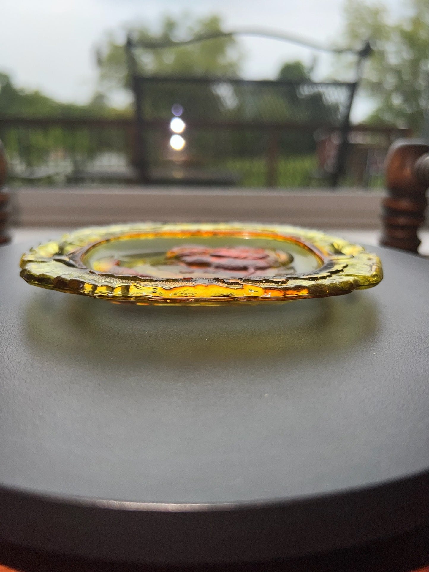 Vintage Amber Pressed Glass Plate with Chick Emerging from Egg Yellow Glass Art Small Plate Lover Antiques and Vintage
