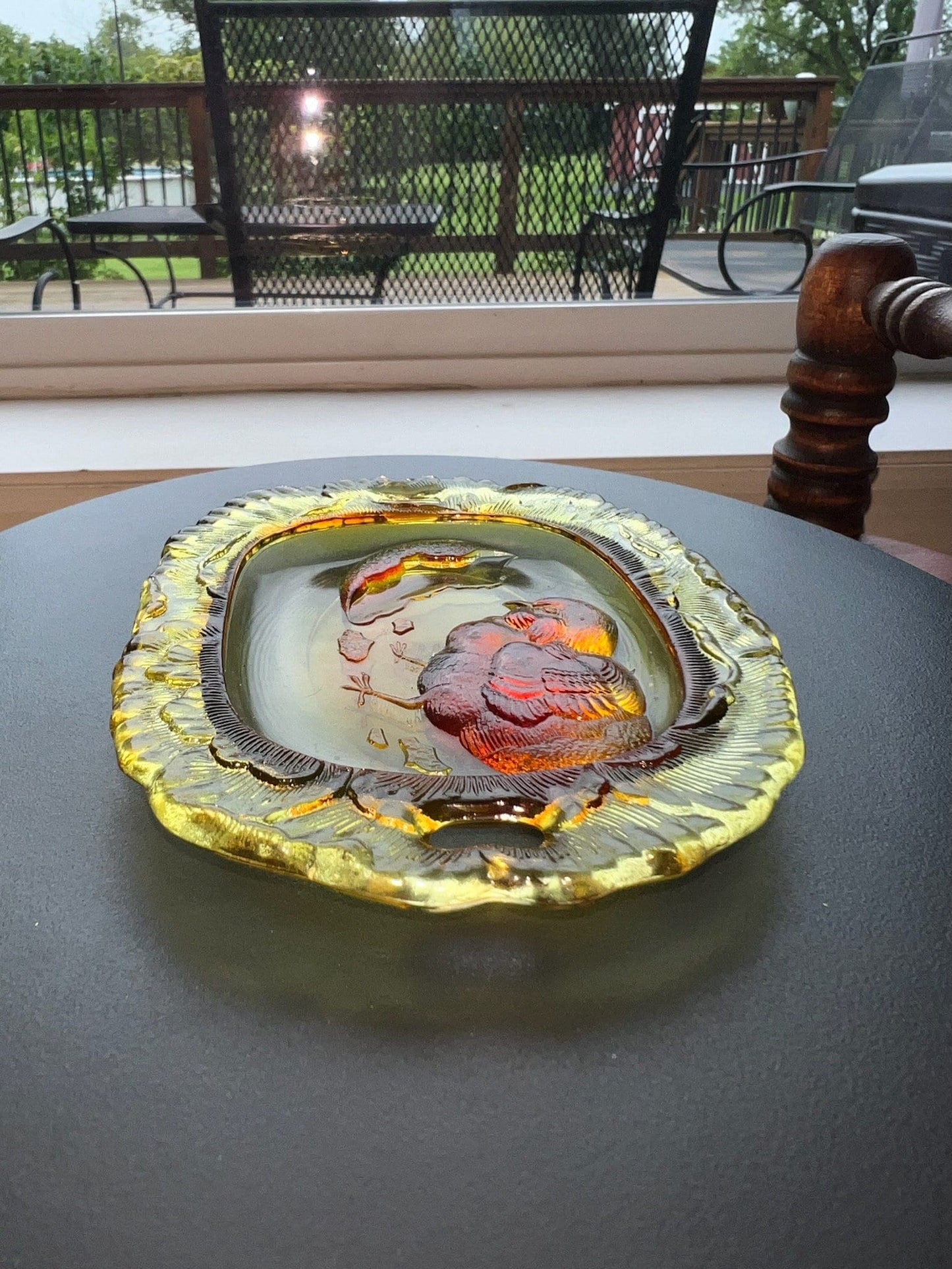 Vintage Amber Pressed Glass Plate with Chick Emerging from Egg Yellow Glass Art Small Plate Lover Antiques and Vintage