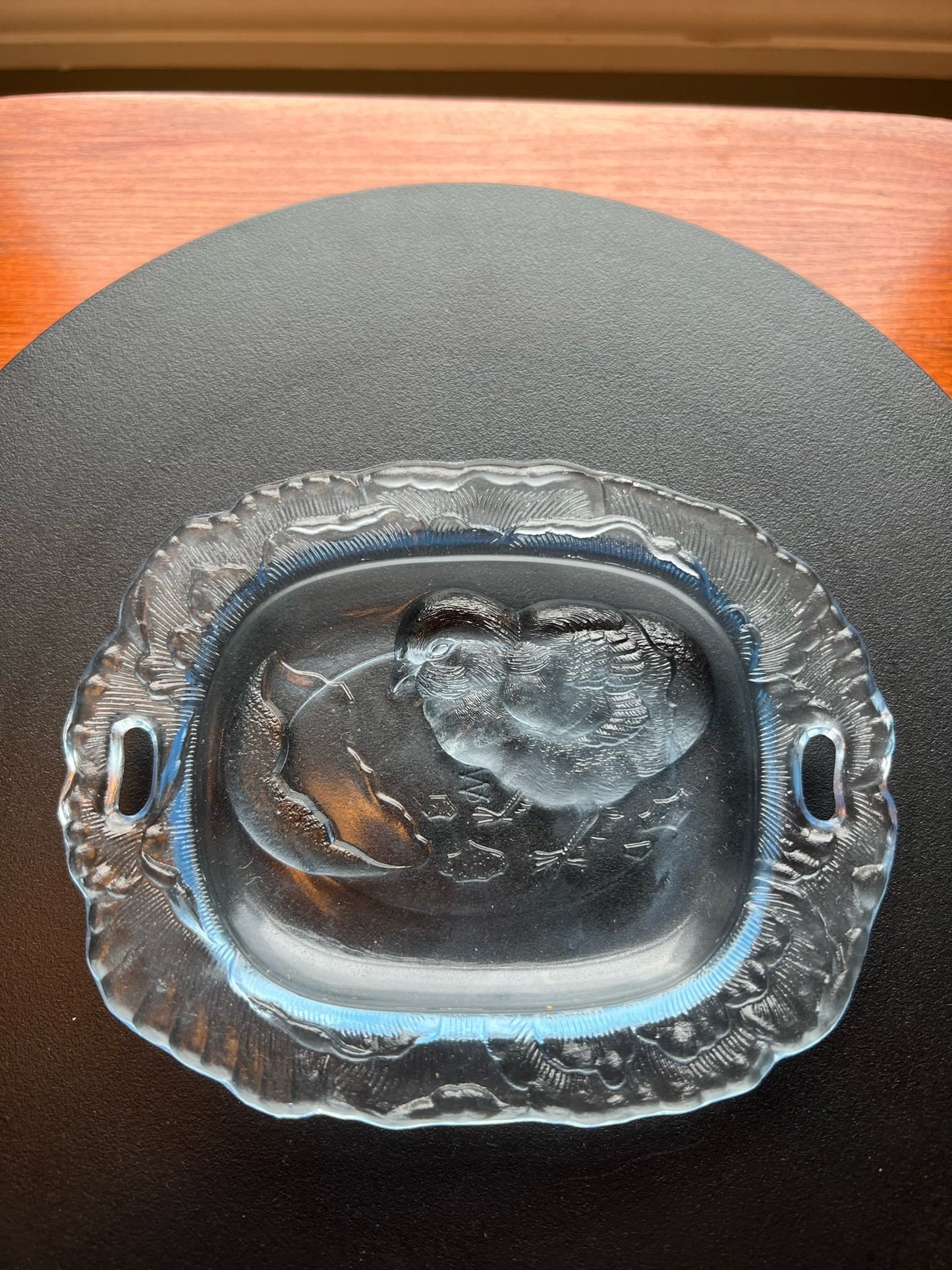 Vintage Pressed Glass Plate with Chick Emerging from Egg Clear Glass Art Small Plate Lover Antiques and Vintage