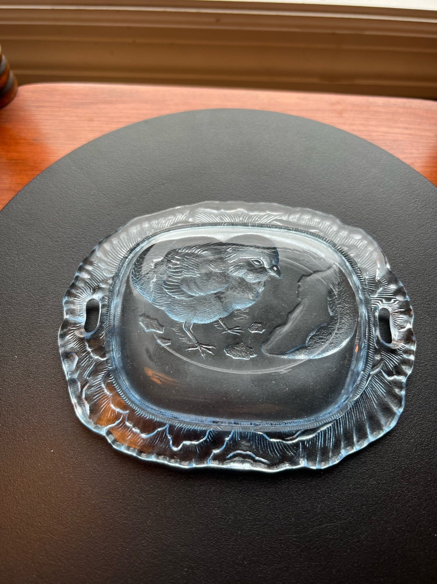 Vintage Pressed Glass Plate with Chick Emerging from Egg Clear Glass Art Small Plate Lover Antiques and Vintage