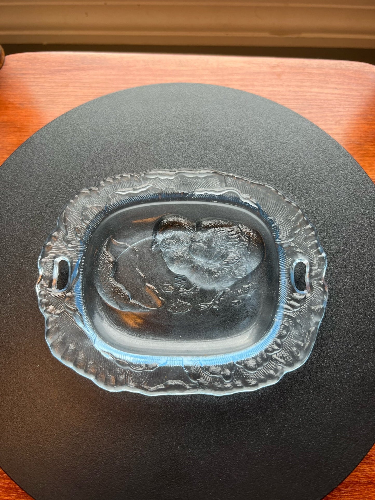 Vintage Pressed Glass Plate with Chick Emerging from Egg Clear Glass Art Small Plate Lover Antiques and Vintage