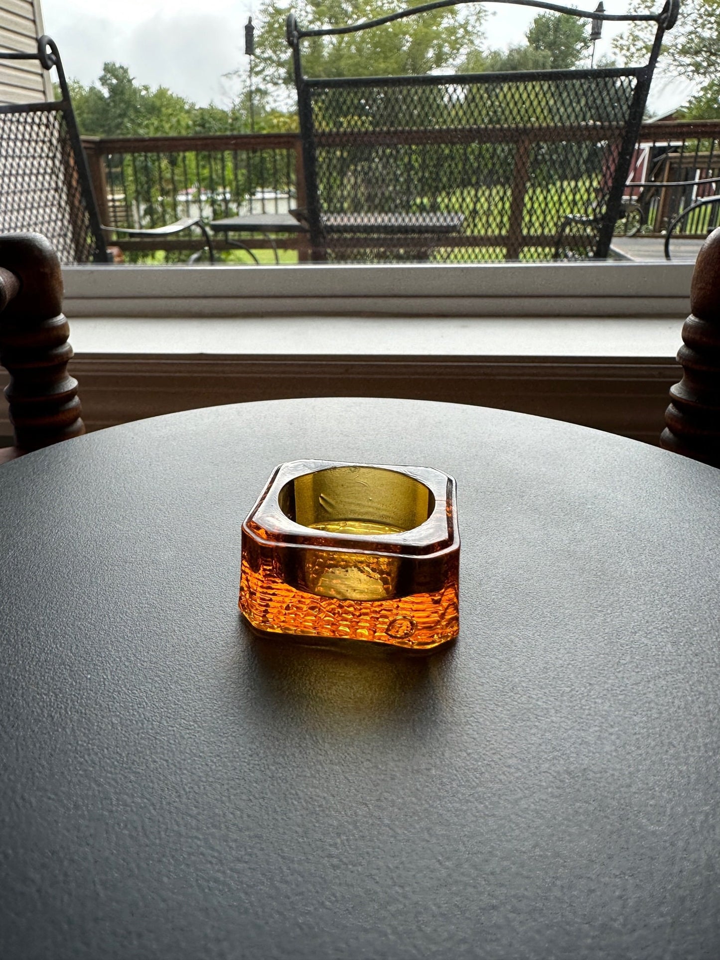 Vintage Amber Cut Glass Square Dish, Container, Figurine, Sugar Dish, Toothpick Holder, Container Glass Art Lover Antiques and Vintage