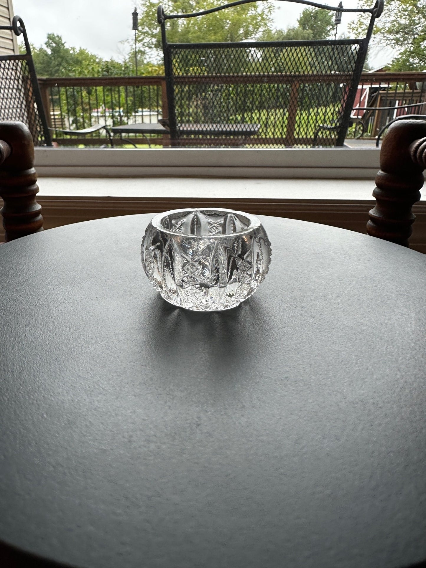 Vintage Clear Cut Glass Circle Circular Crystal Dish, Container, Figurine, Sugar Dish, Glass Art Lover Antiques and Vintage