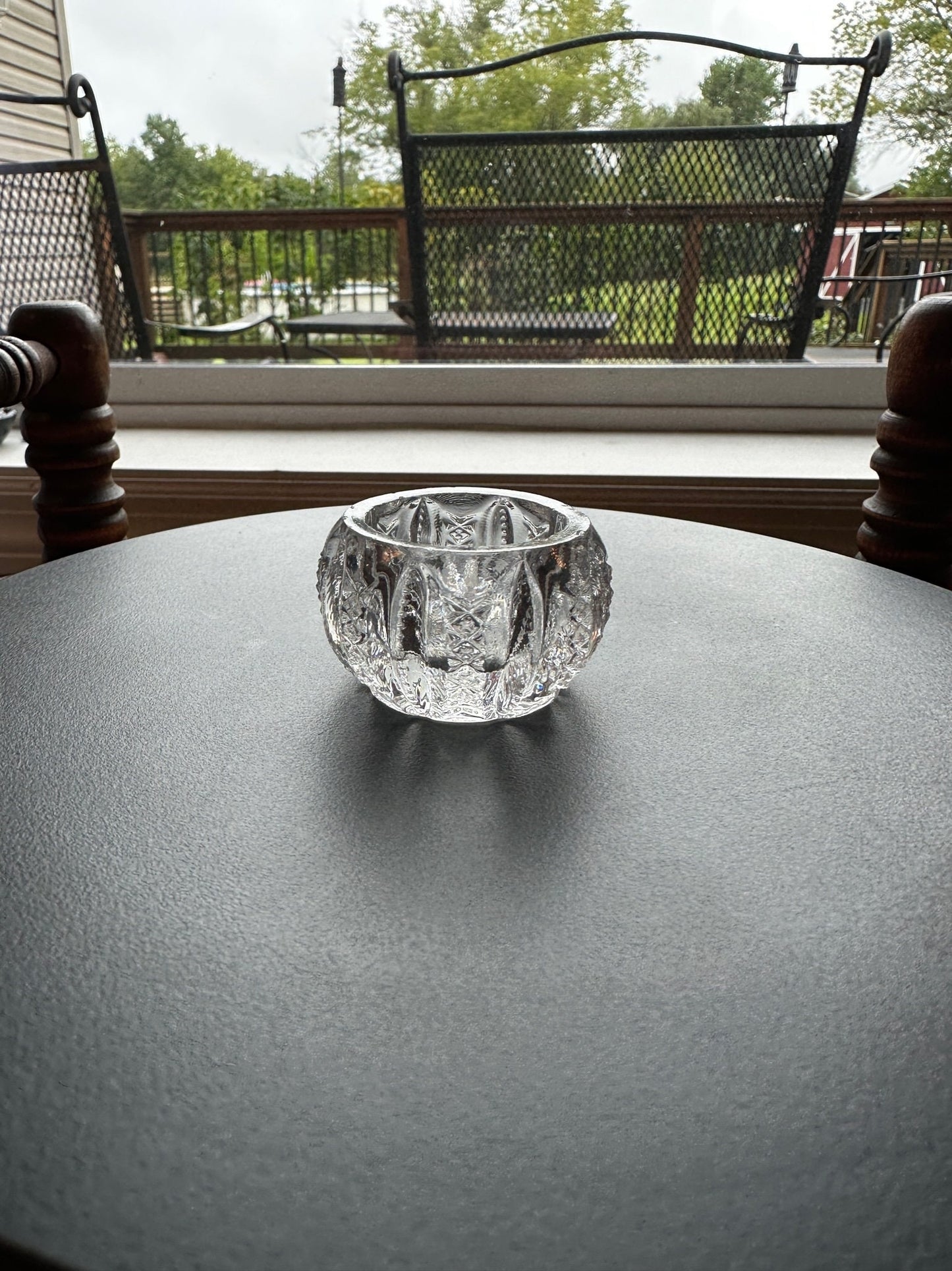 Vintage Clear Cut Glass Circle Circular Crystal Dish, Container, Figurine, Sugar Dish, Glass Art Lover Antiques and Vintage