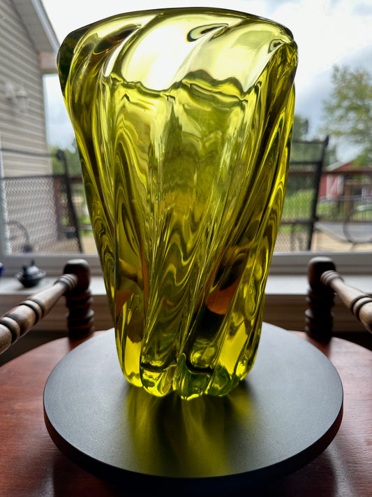 Vintage Uranium Glass Vase Abstract Art Vase, Glowing Glass Murano Style Sommerso Vaseline Art GLOWS! Lover Antiques and Vintage