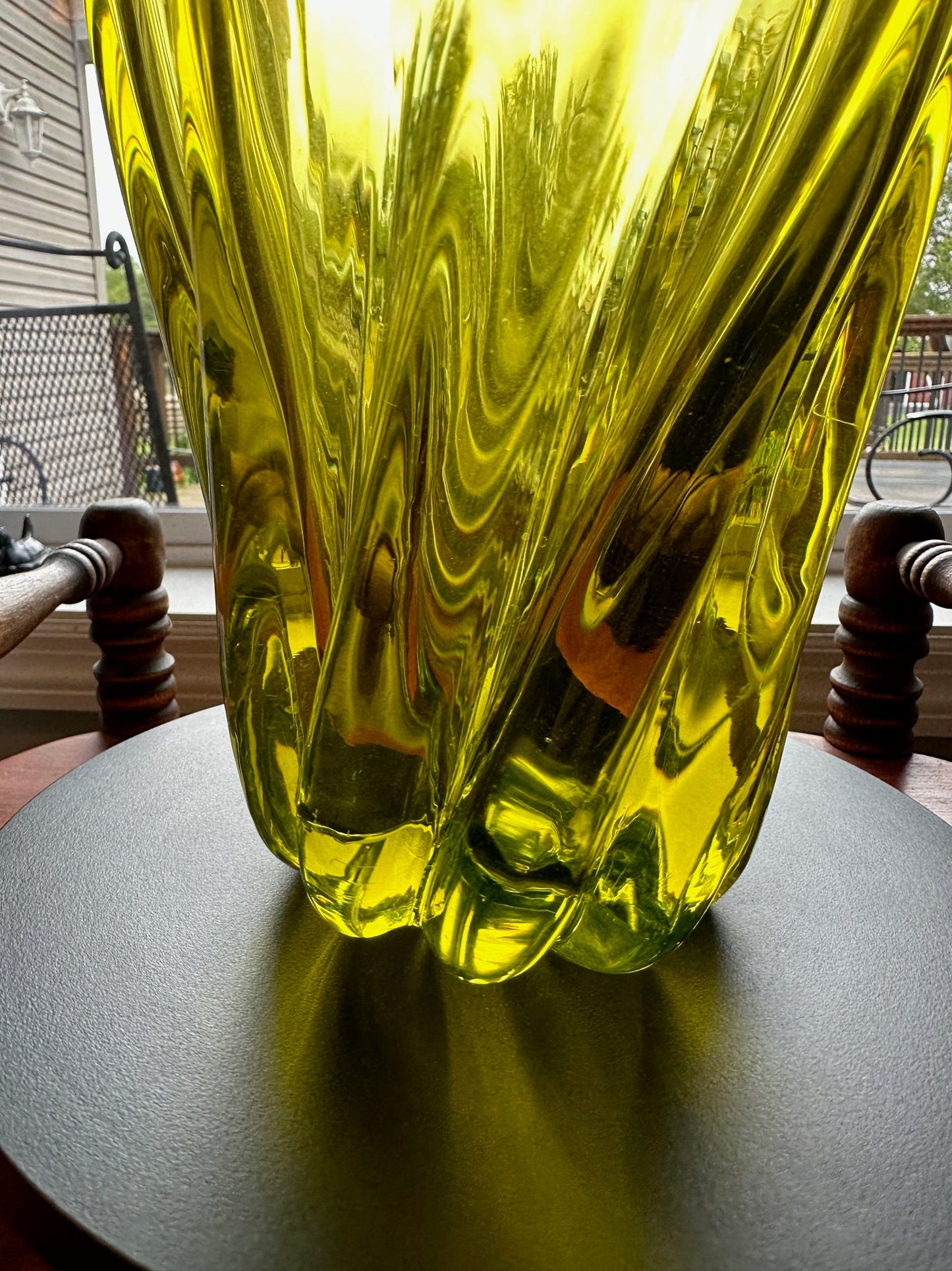 Vintage Uranium Glass Vase Abstract Art Vase, Glowing Glass Murano Style Sommerso Vaseline Art GLOWS! Lover Antiques and Vintage