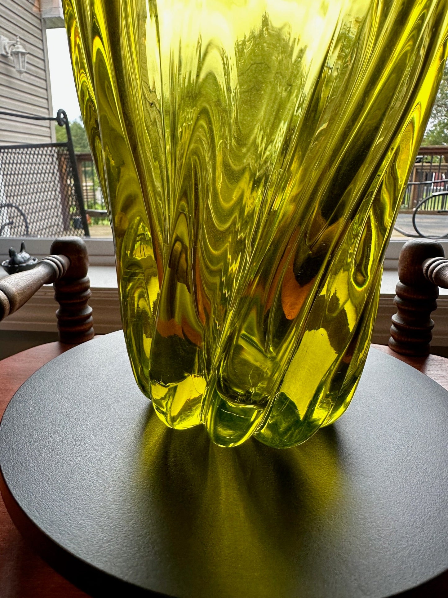 Vintage Uranium Glass Vase Abstract Art Vase, Glowing Glass Murano Style Sommerso Vaseline Art GLOWS! Lover Antiques and Vintage