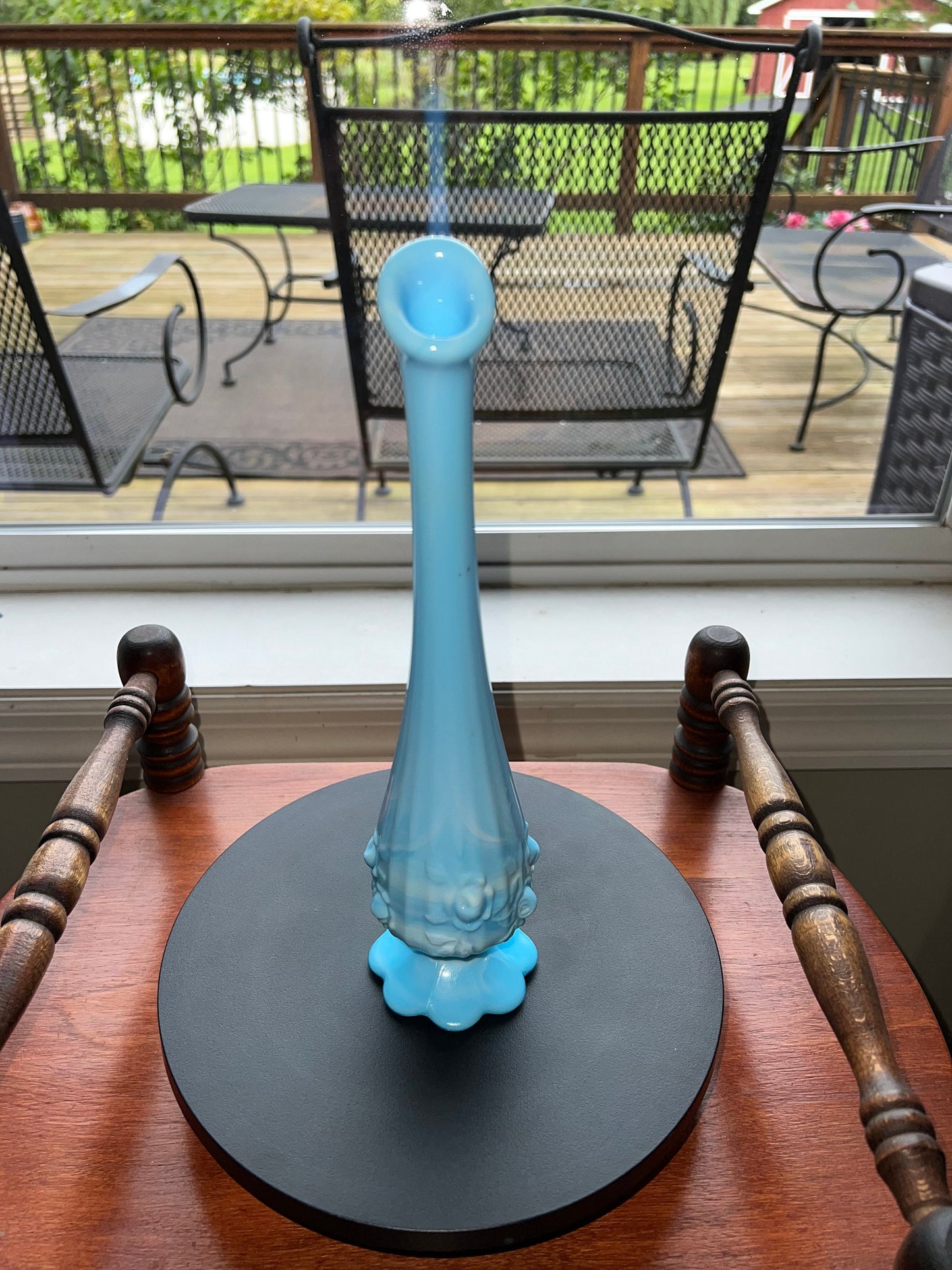Vintage Fenton Blue Slag Bud Vase, Glass Art,  Cabbage Rose Swung Vase 11” Bud Vase, Flowers, Lover Antiques and Vintage