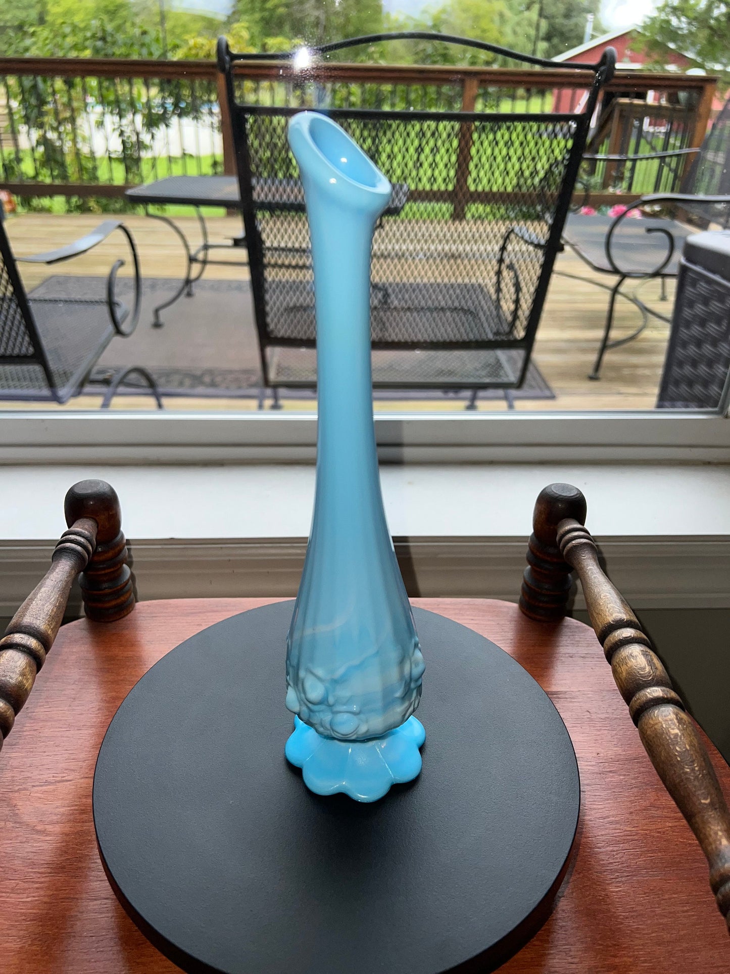 Vintage Fenton Blue Slag Bud Vase, Glass Art,  Cabbage Rose Swung Vase 11” Bud Vase, Flowers, Lover Antiques and Vintage