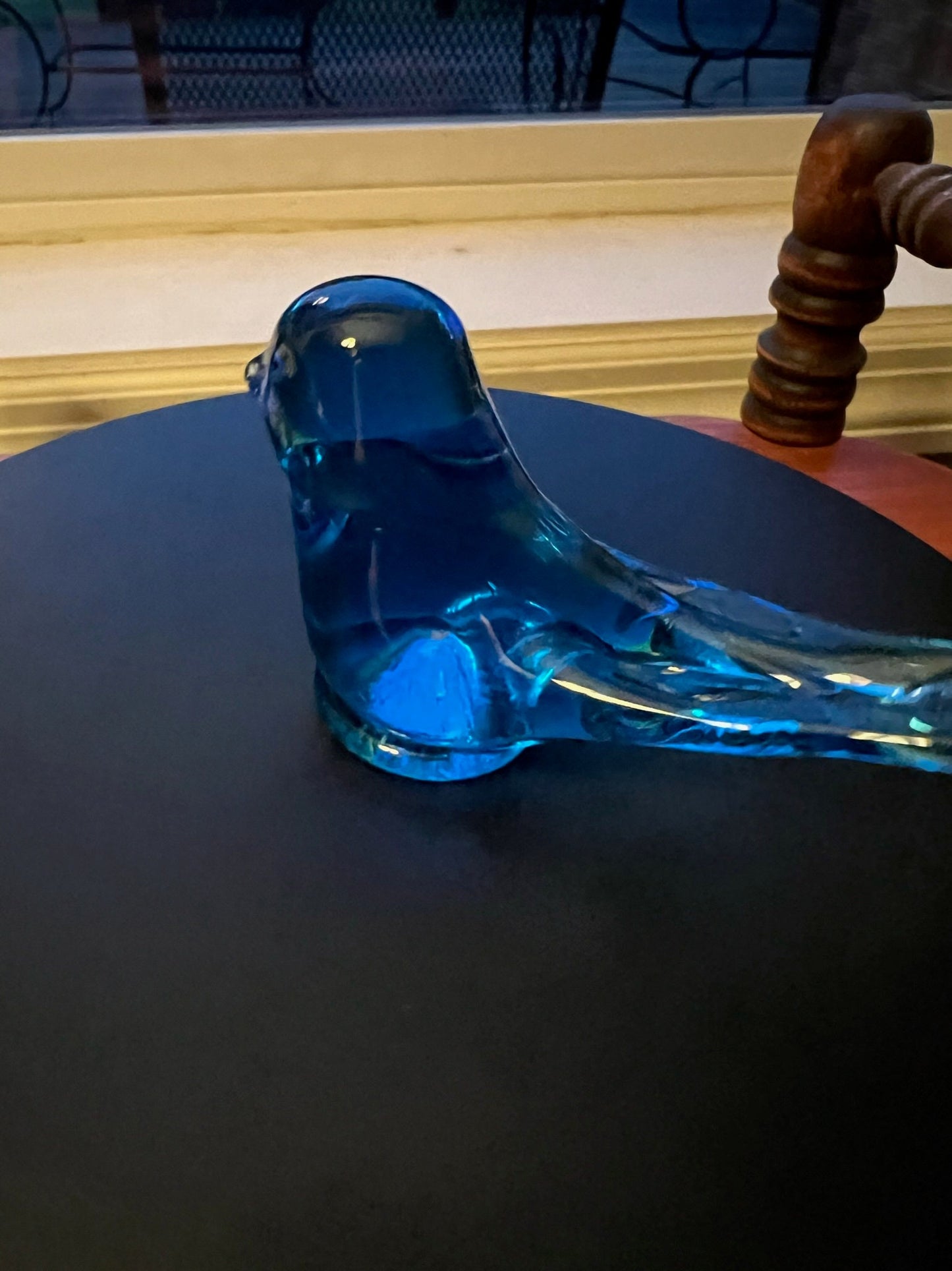 Vintage Bluebirds of Happiness signed by Leo Ward 1989 Blue Glass Art birds Lover Antiques and Vintage