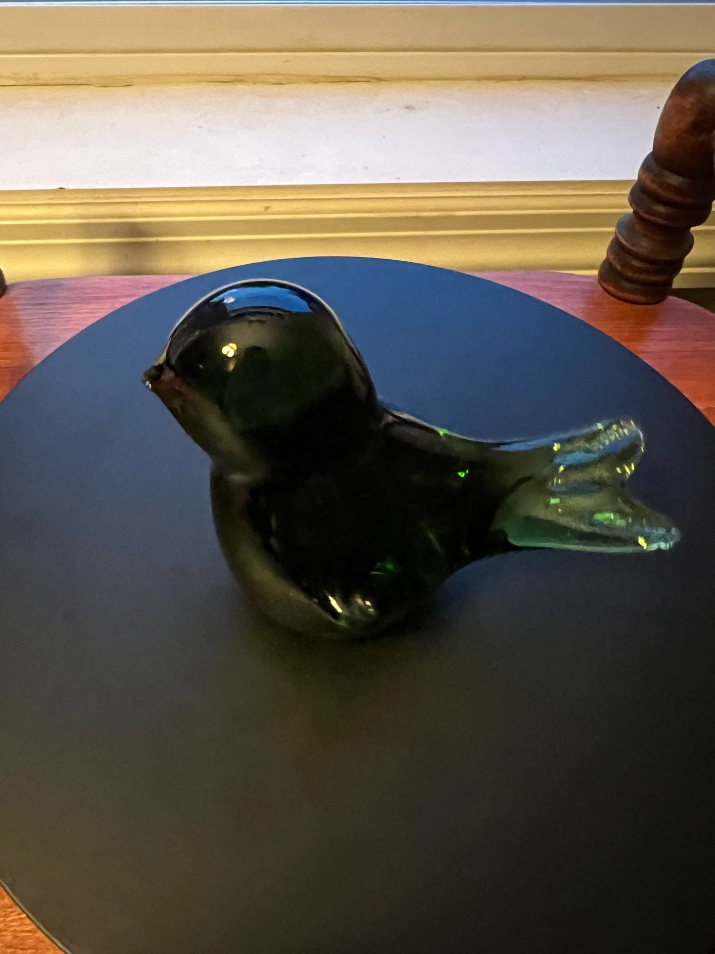 Vintage Rainbow Green Bird Sculpture Figurine, Green Glass Art, Lover Antiques and Vintage