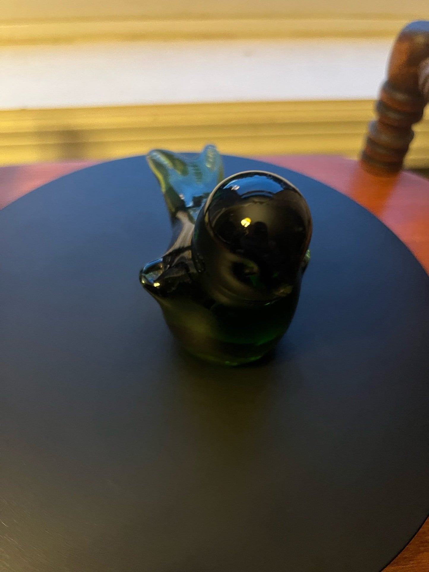 Vintage Rainbow Green Bird Sculpture Figurine, Green Glass Art, Lover Antiques and Vintage