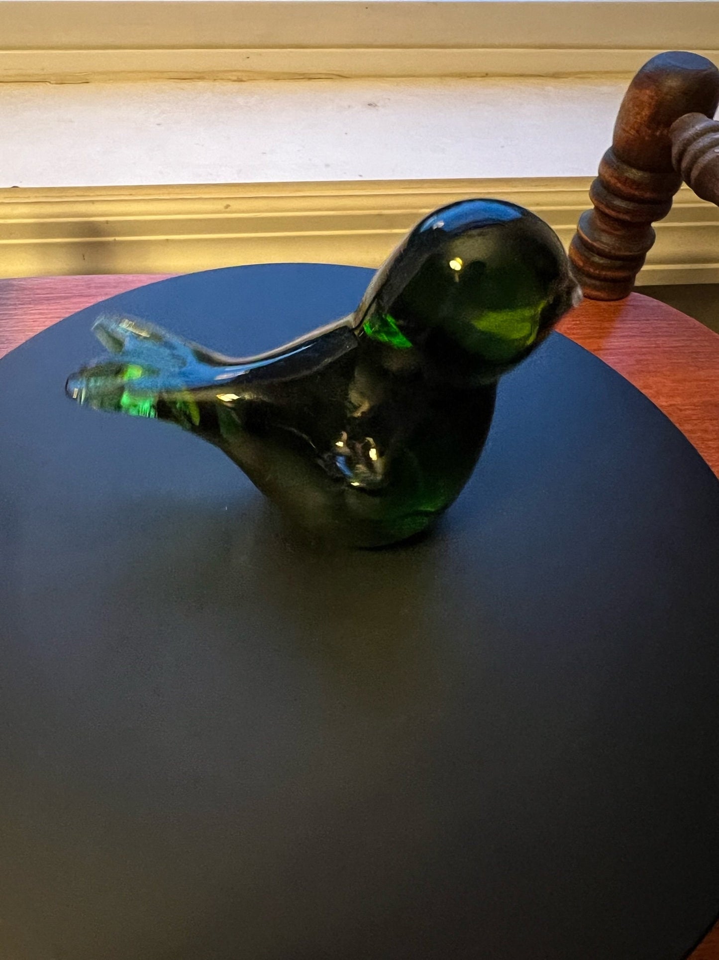 Vintage Rainbow Green Bird Sculpture Figurine, Green Glass Art, Lover Antiques and Vintage