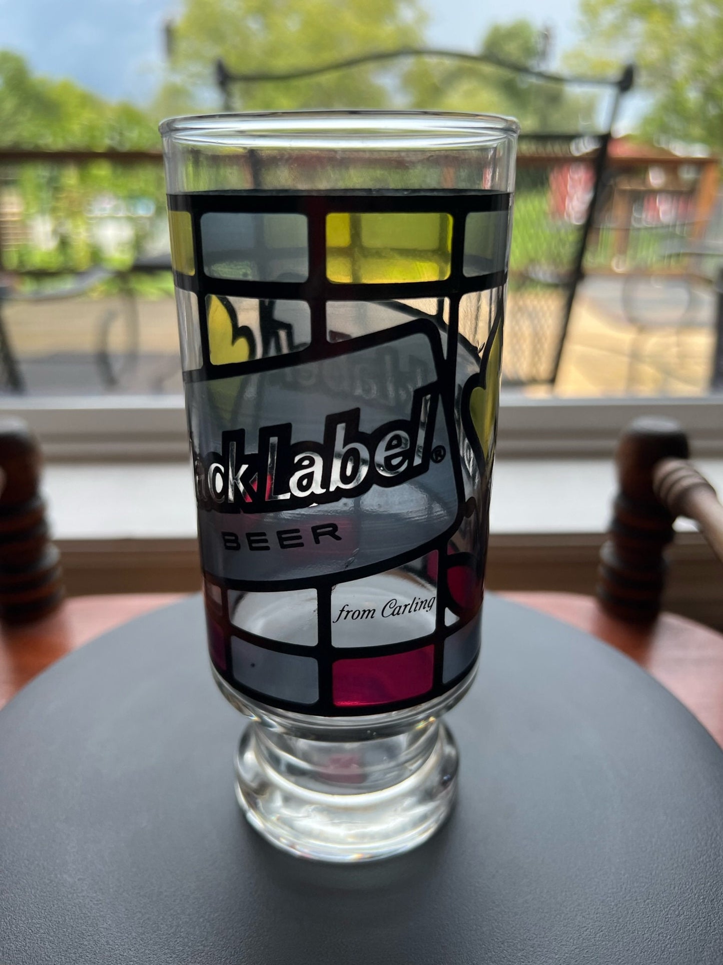 Vintage Black Label Beer Stained Glass Style Cup Glass Art Anchor Hocking Lover Antiques and Vintage
