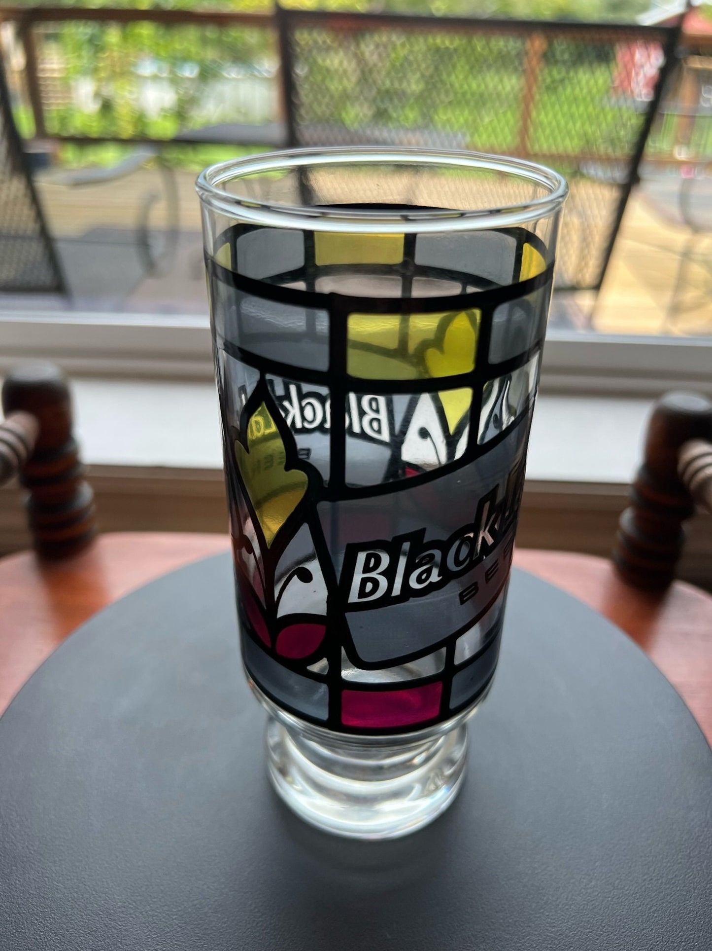 Vintage Black Label Beer Stained Glass Style Cup Glass Art Anchor Hocking Lover Antiques and Vintage