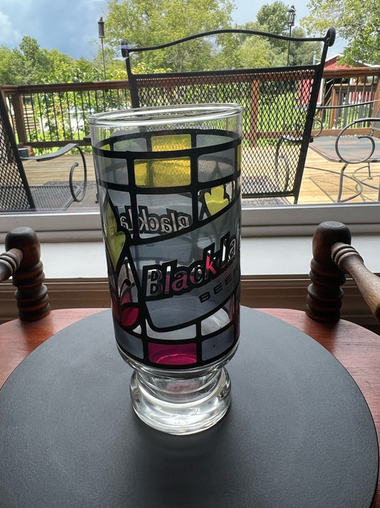 Vintage Black Label Beer Stained Glass Style Cup Glass Art Anchor Hocking Lover Antiques and Vintage