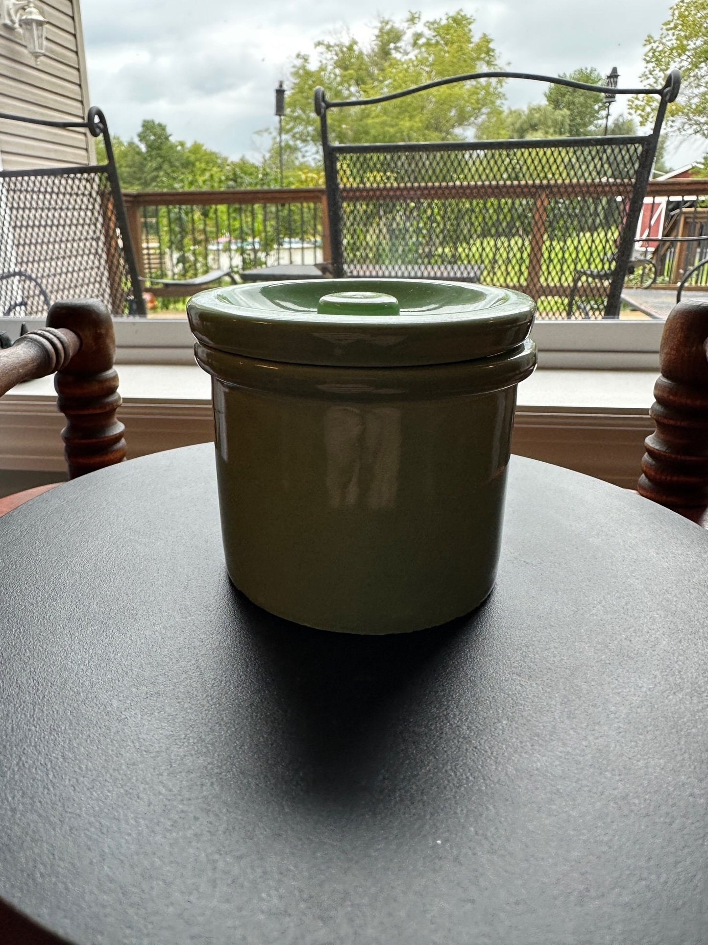 Vintage Green Pottery Container with Lid Vase Folk Art Toothpick Holder, Key Holder, Small Container, Lover Antiques and Vintage