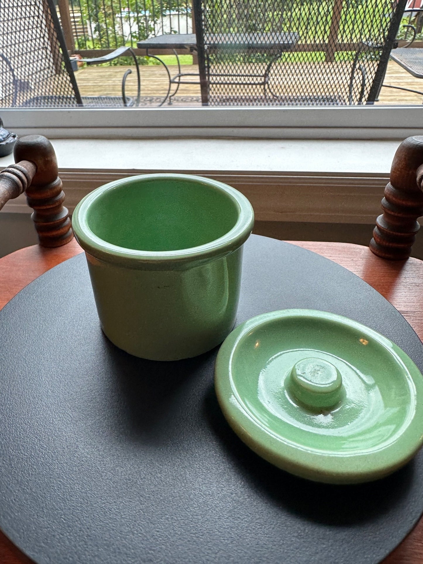 Vintage Green Pottery Container with Lid Vase Folk Art Toothpick Holder, Key Holder, Small Container, Lover Antiques and Vintage