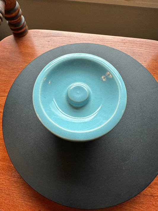 Vintage Blue Pottery Container with Lid Vase Folk Art Toothpick Holder, Key Holder, Small Container, Lover Antiques and Vintage