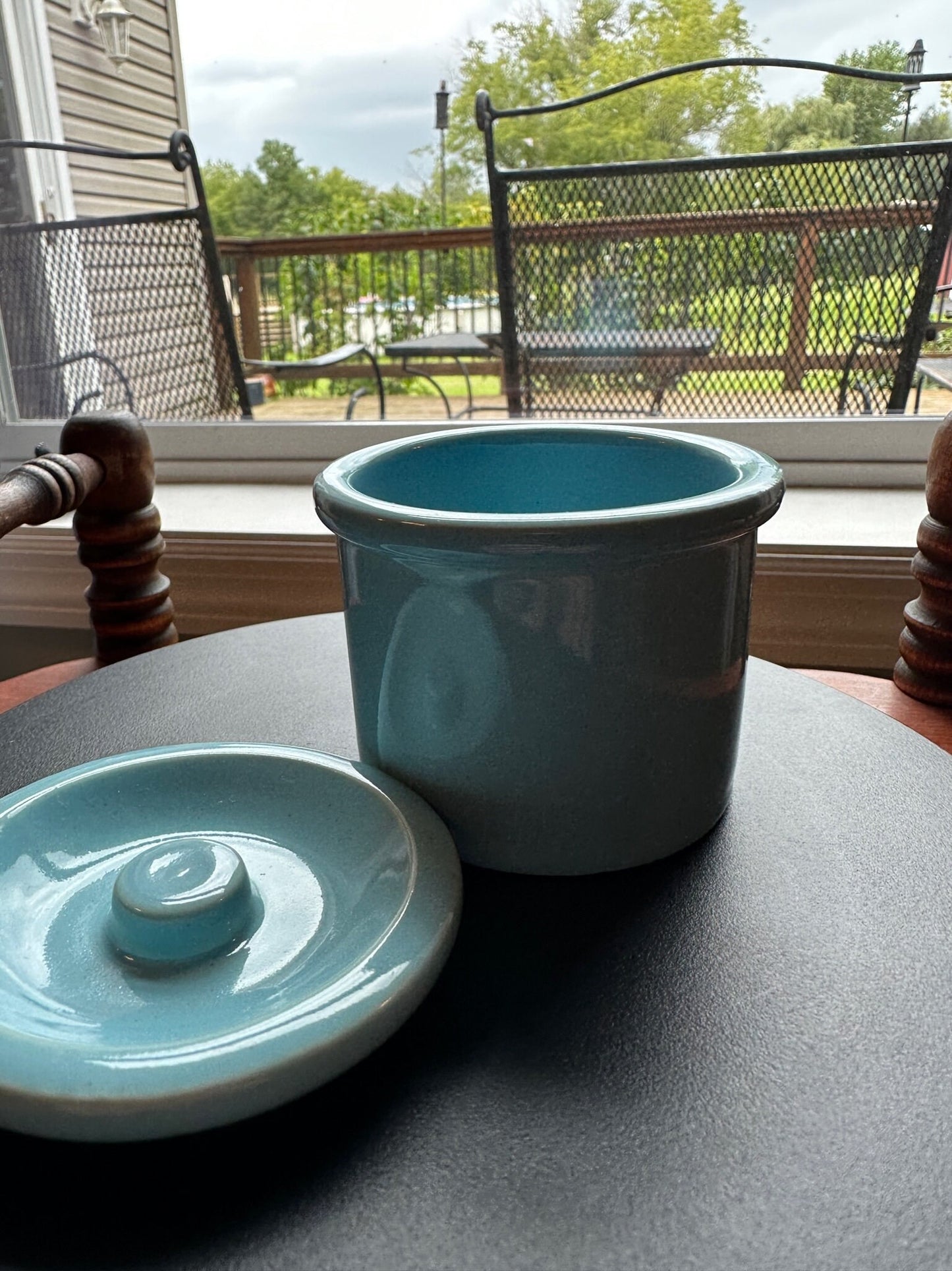 Vintage Blue Pottery Container with Lid Vase Folk Art Toothpick Holder, Key Holder, Small Container, Lover Antiques and Vintage