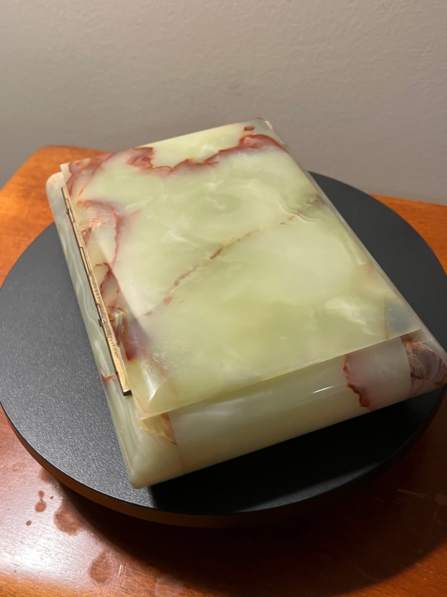 Vintage Green Onyx Trinket Box by Tiara Enterprises Hand Made Lidded Small Container Avocado Stone Hinged Box Lover Antiques and Vintage