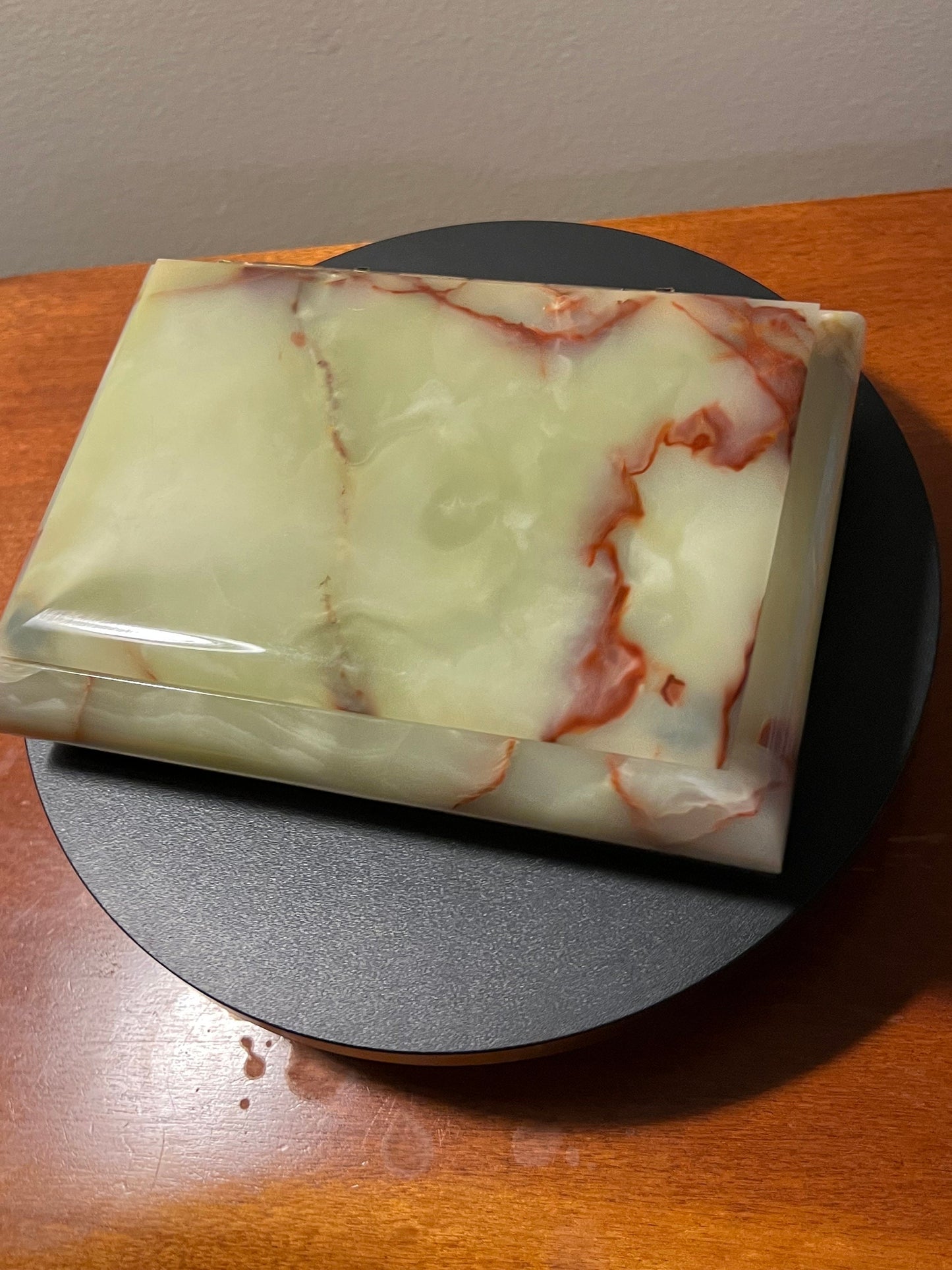 Vintage Green Onyx Trinket Box by Tiara Enterprises Hand Made Lidded Small Container Avocado Stone Hinged Box Lover Antiques and Vintage