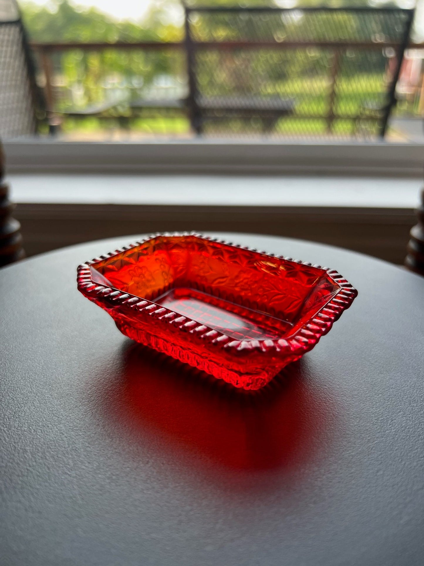 Vintage Ruby Red Amberina Cut Glass Rectangular Figurine Sugar Dish, Toothpick Holder, Container Glass Art Lover Antiques and Vintage