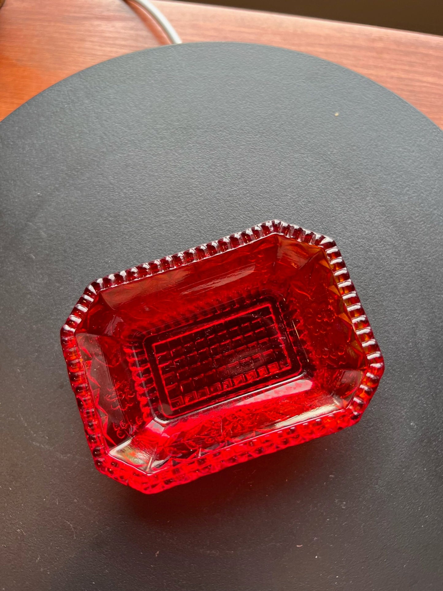 Vintage Ruby Red Amberina Cut Glass Rectangular Figurine Sugar Dish, Toothpick Holder, Container Glass Art Lover Antiques and Vintage