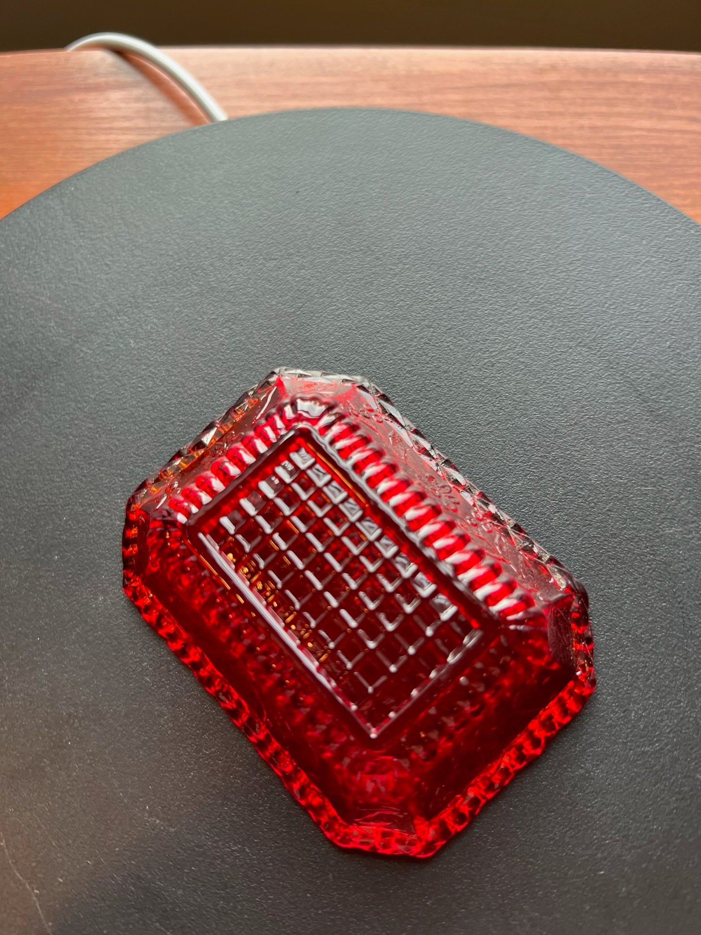 Vintage Ruby Red Amberina Cut Glass Rectangular Figurine Sugar Dish, Toothpick Holder, Container Glass Art Lover Antiques and Vintage