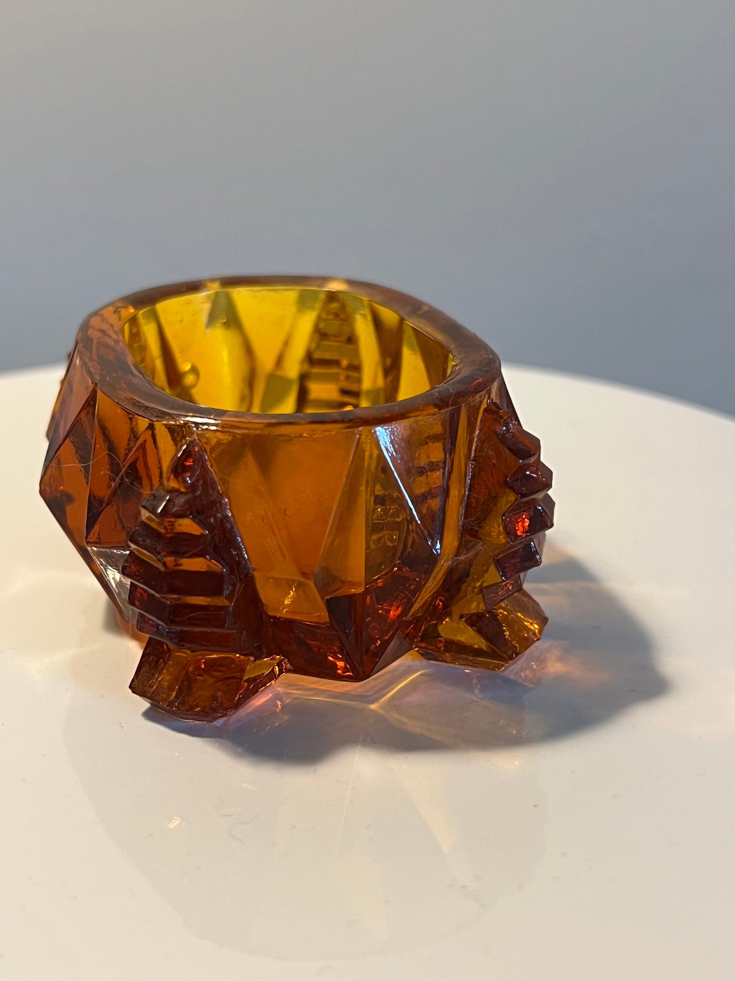 Vintage Amber Cut Glass Rectangular Dish, Container, Figurine, Sugar Dish, Toothpick Holder, Container Glass Art Lover Antiques and Vintage