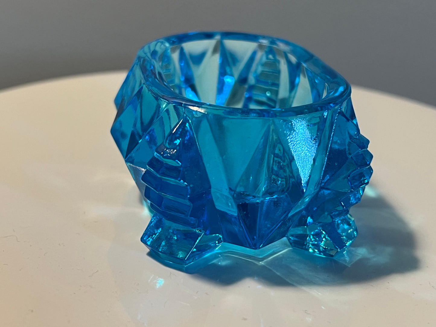Vintage Blue Cut Glass Rectangular Figurine Sugar Dish, Toothpick Holder, Container Glass Art Lover Antiques and Vintage