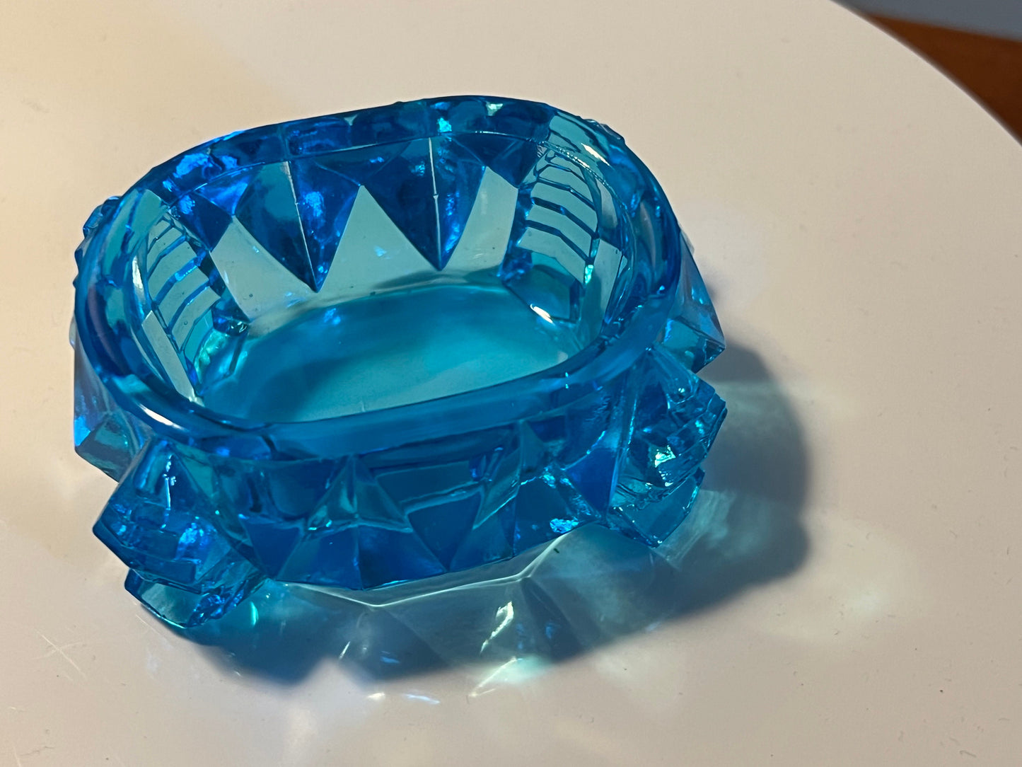 Vintage Blue Cut Glass Rectangular Figurine Sugar Dish, Toothpick Holder, Container Glass Art Lover Antiques and Vintage