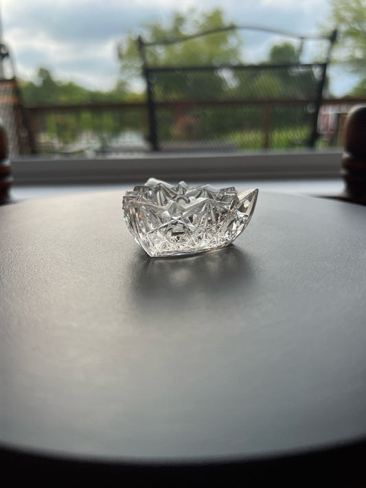 Vintage Clear Cut Glass Triangle Crystal Dish, Triangular Container, Figurine, Sugar Dish, Toothpick Holder, Glass Art Lover Antiques