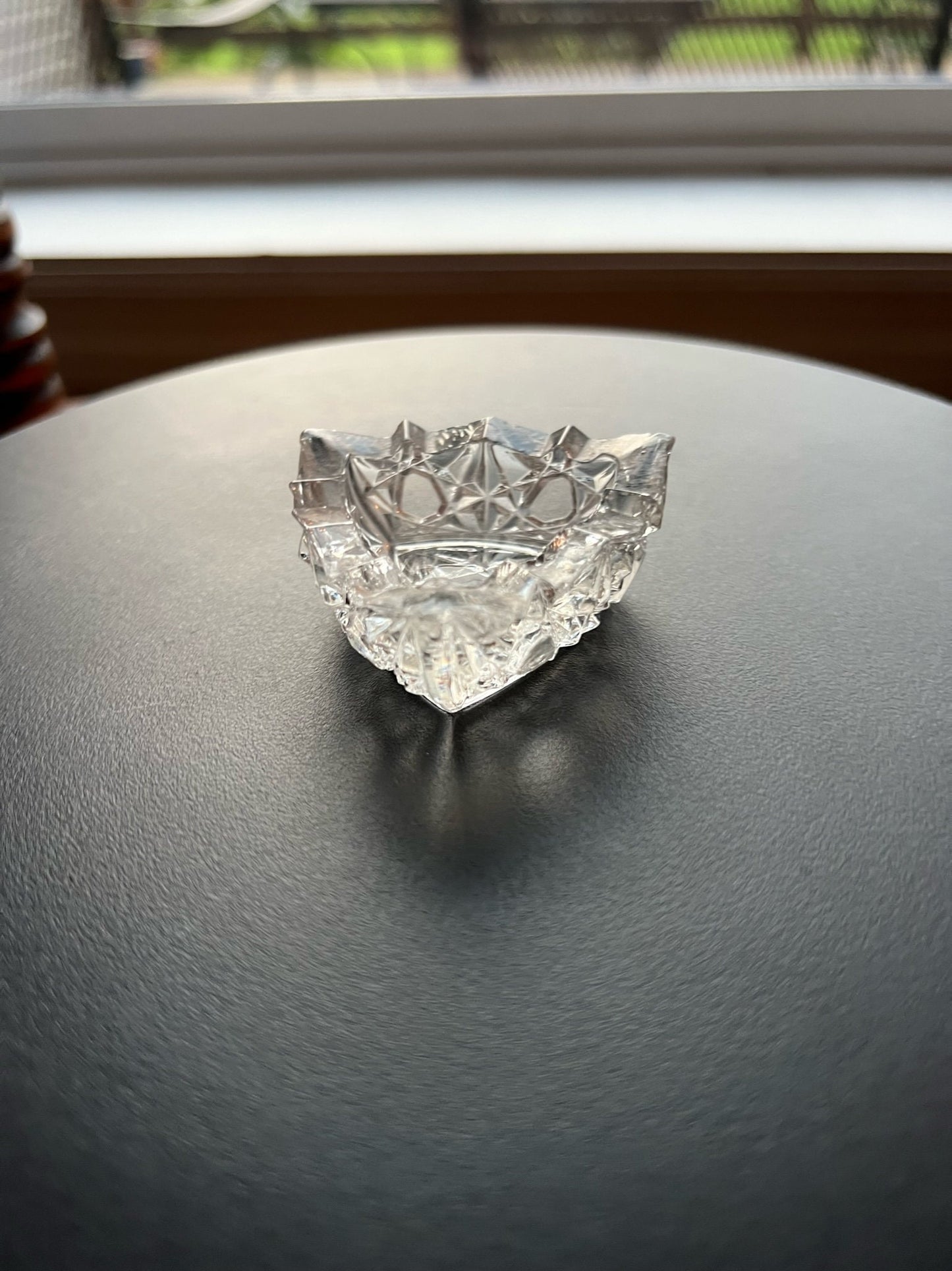 Vintage Clear Cut Glass Triangle Crystal Dish, Triangular Container, Figurine, Sugar Dish, Toothpick Holder, Glass Art Lover Antiques
