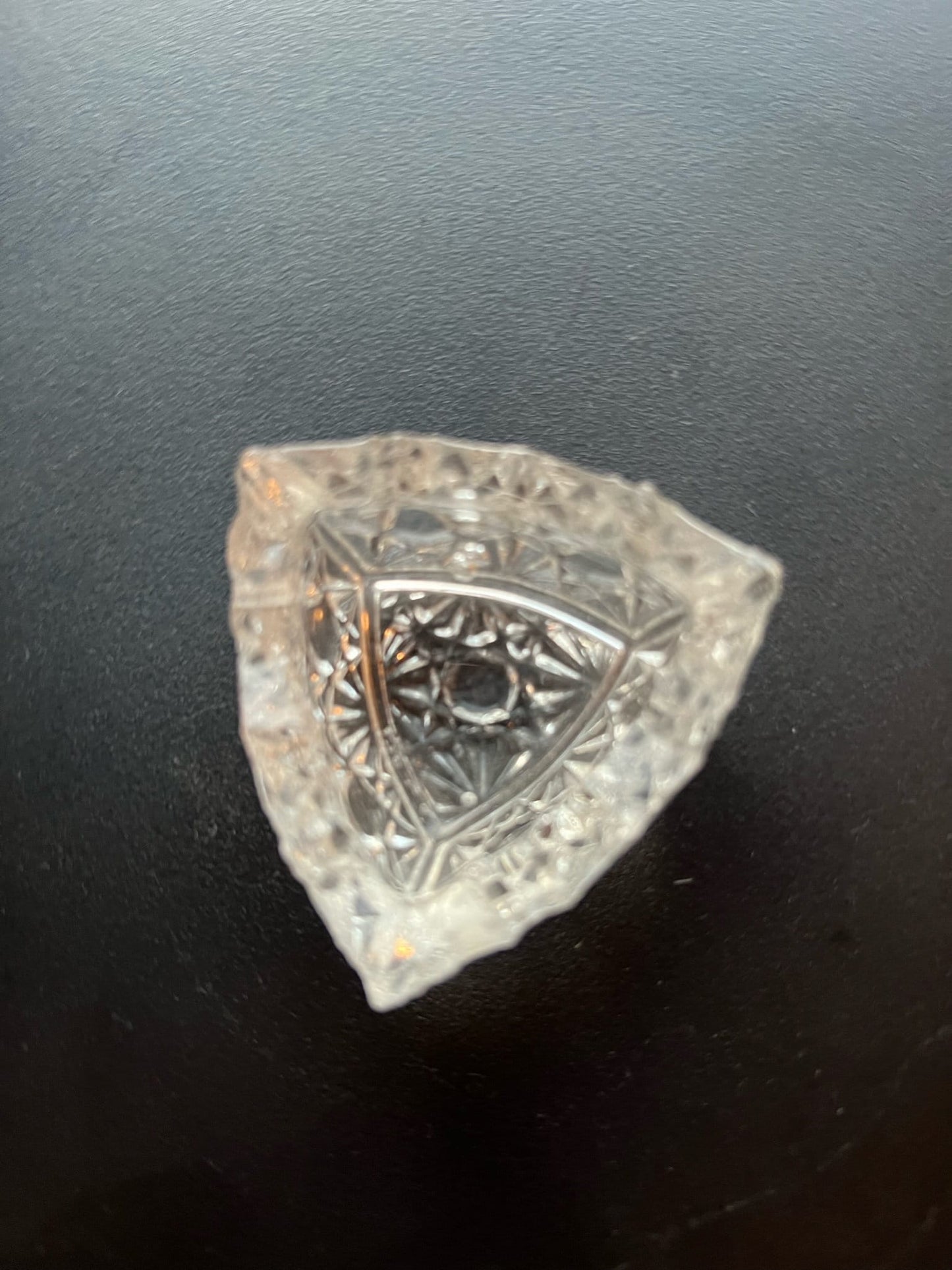 Vintage Clear Cut Glass Triangle Crystal Dish, Triangular Container, Figurine, Sugar Dish, Toothpick Holder, Glass Art Lover Antiques