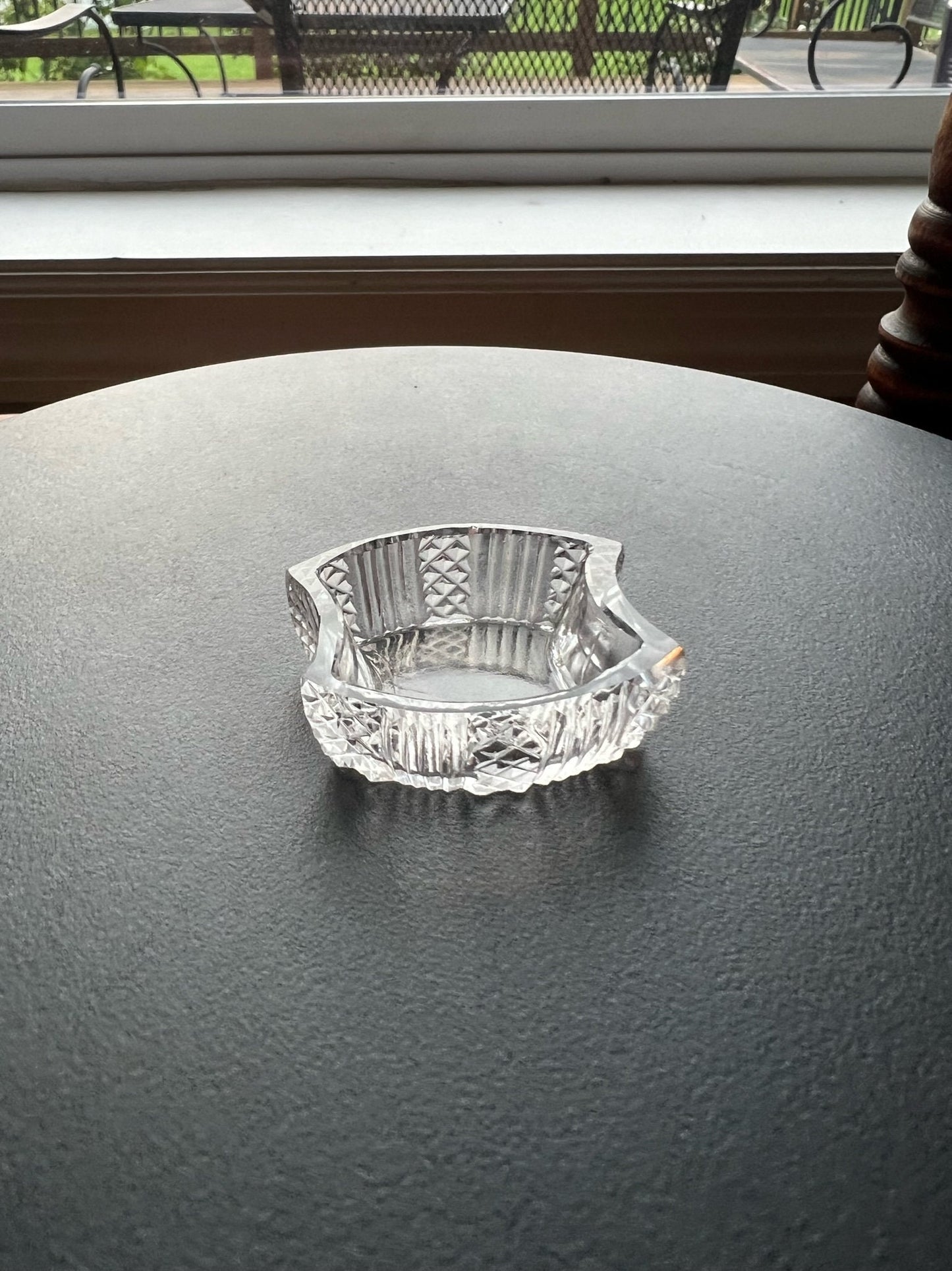 Vintage Cut Crystal Glass Salt Dish, Scalloped Mini Cut Glass Figurine, Toothpick Holder, Salt Cellar Container Lover Antiques and Vintage