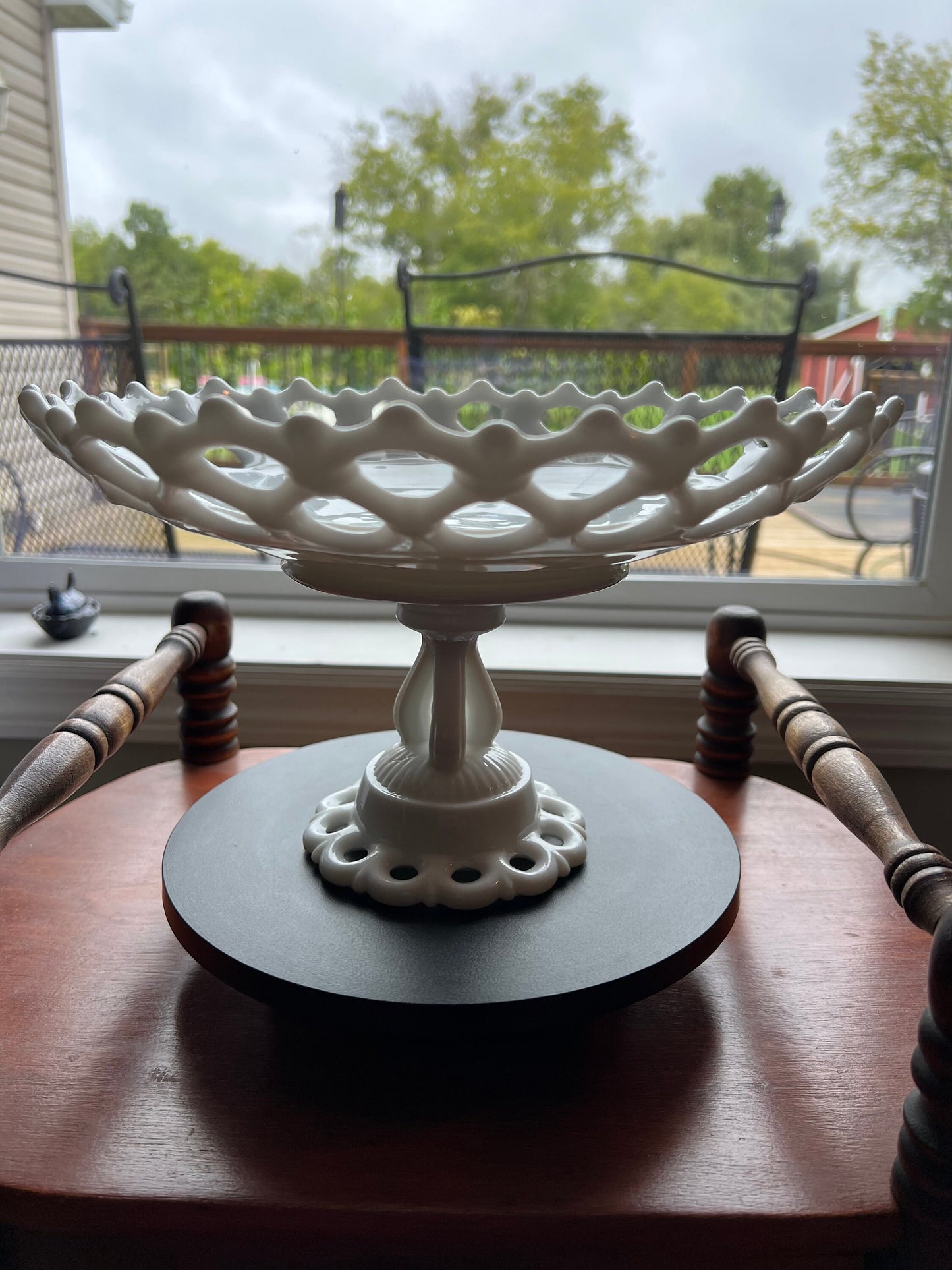 Vintage Westmoreland White Milk Glass Doric Lace Pedestal, Elegant Compote, Cake Plate Fruit Bowl Wedding Cake Display Stand Lover Antiques
