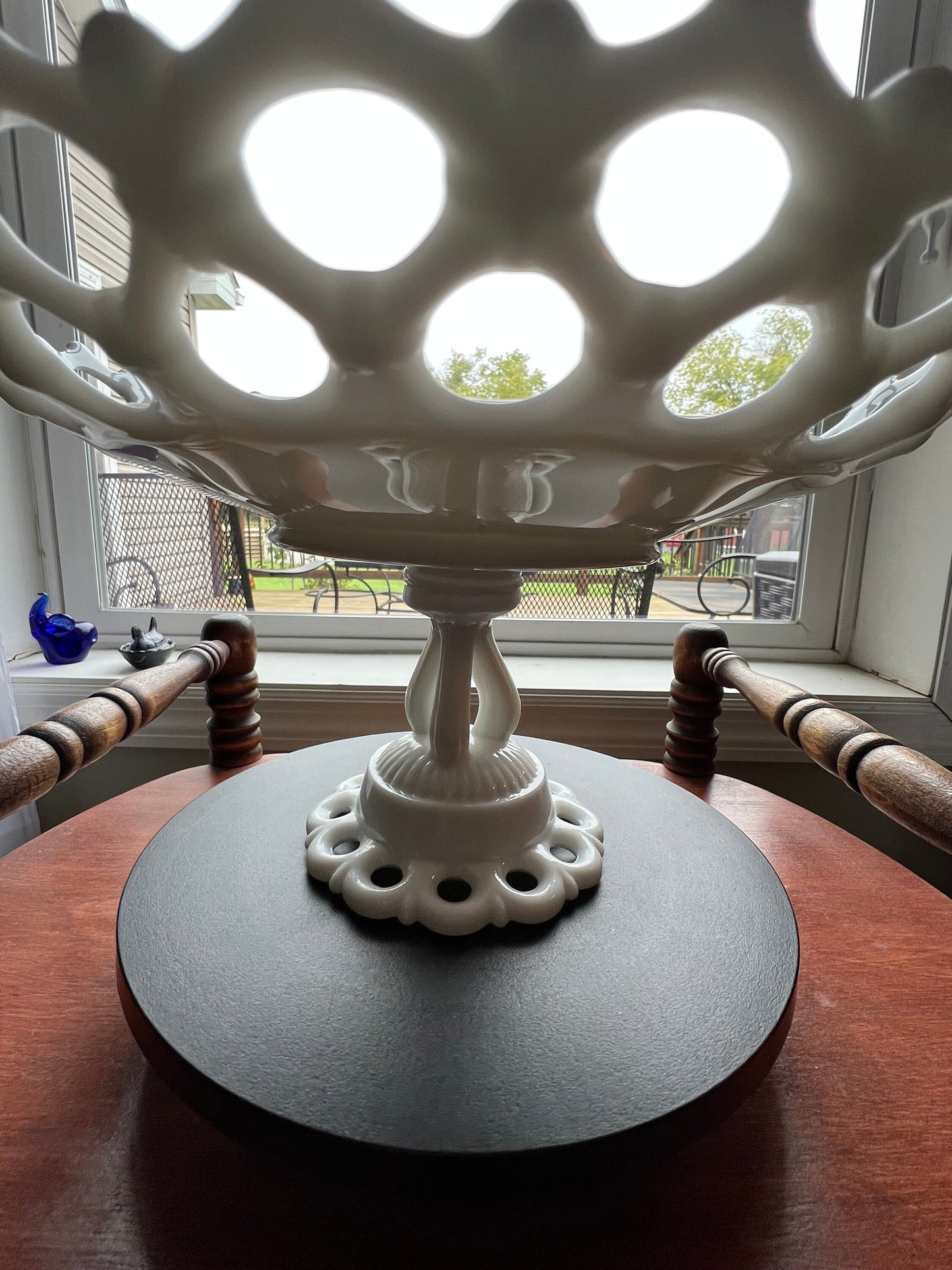 Vintage Westmoreland White Milk Glass Doric Lace Pedestal, Elegant Compote, Cake Plate Fruit Bowl Wedding Cake Display Stand Lover Antiques