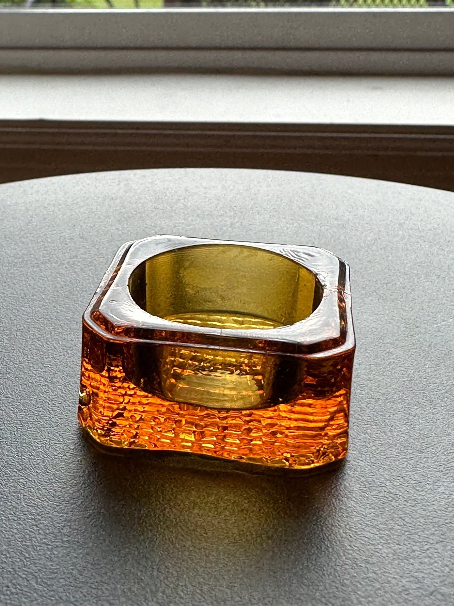Vintage Amber Cut Glass Square Dish, Container, Figurine, Sugar Dish, Toothpick Holder, Container Glass Art Lover Antiques and Vintage