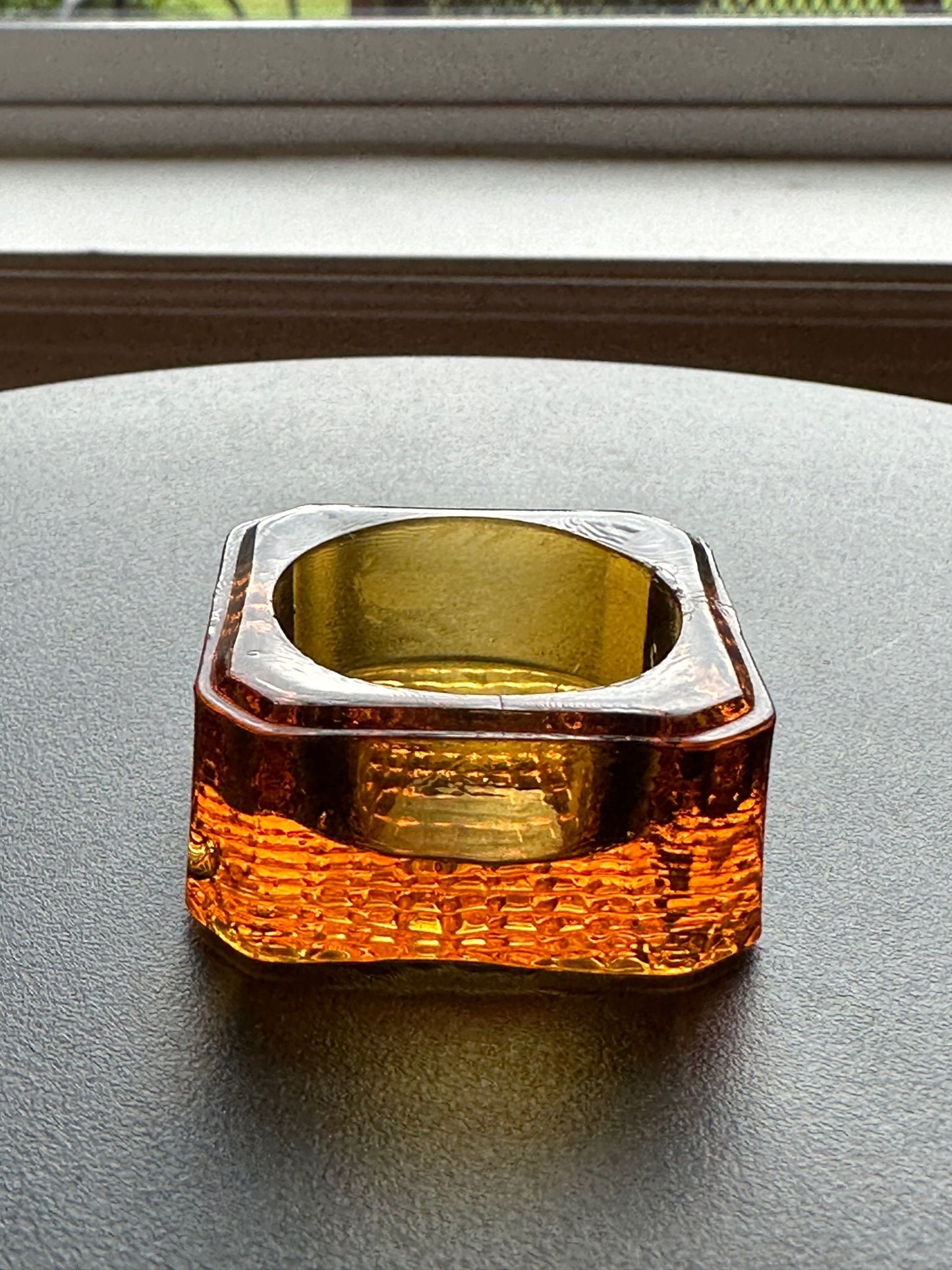 Vintage Amber Cut Glass Square Dish, Container, Figurine, Sugar Dish, Toothpick Holder, Container Glass Art Lover Antiques and Vintage