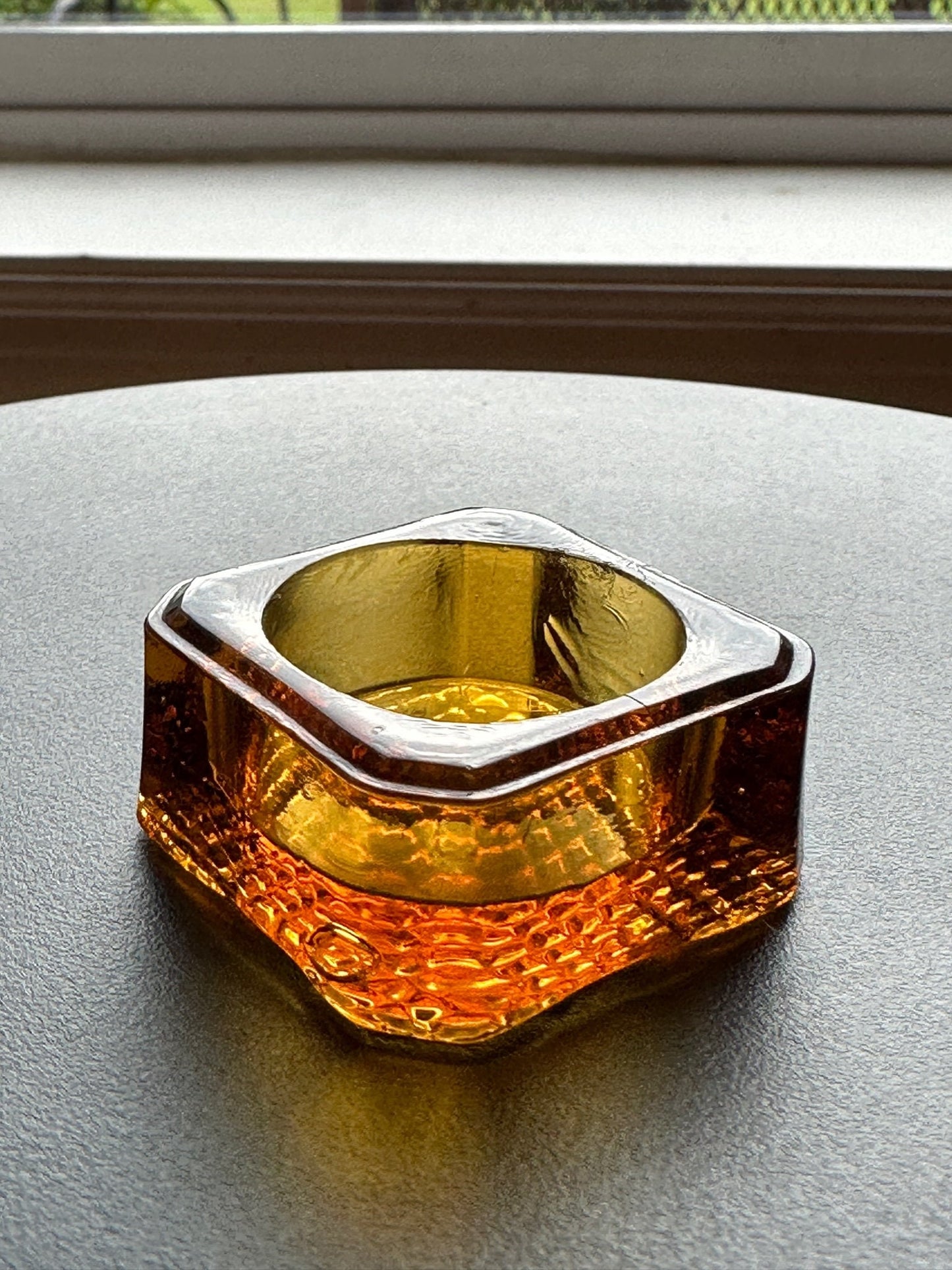 Vintage Amber Cut Glass Square Dish, Container, Figurine, Sugar Dish, Toothpick Holder, Container Glass Art Lover Antiques and Vintage