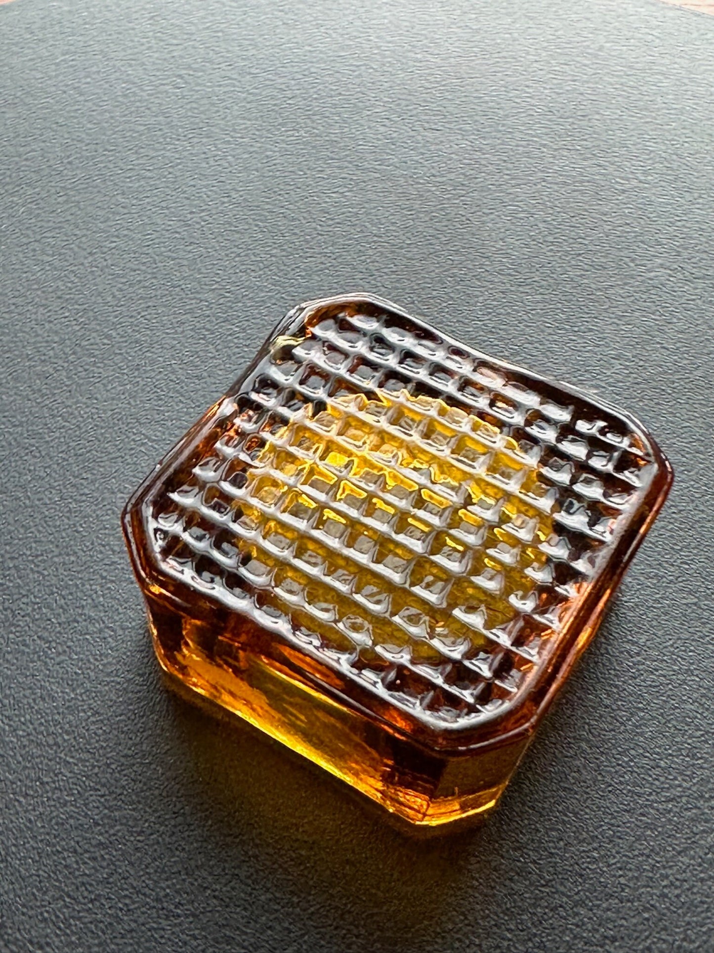 Vintage Amber Cut Glass Square Dish, Container, Figurine, Sugar Dish, Toothpick Holder, Container Glass Art Lover Antiques and Vintage