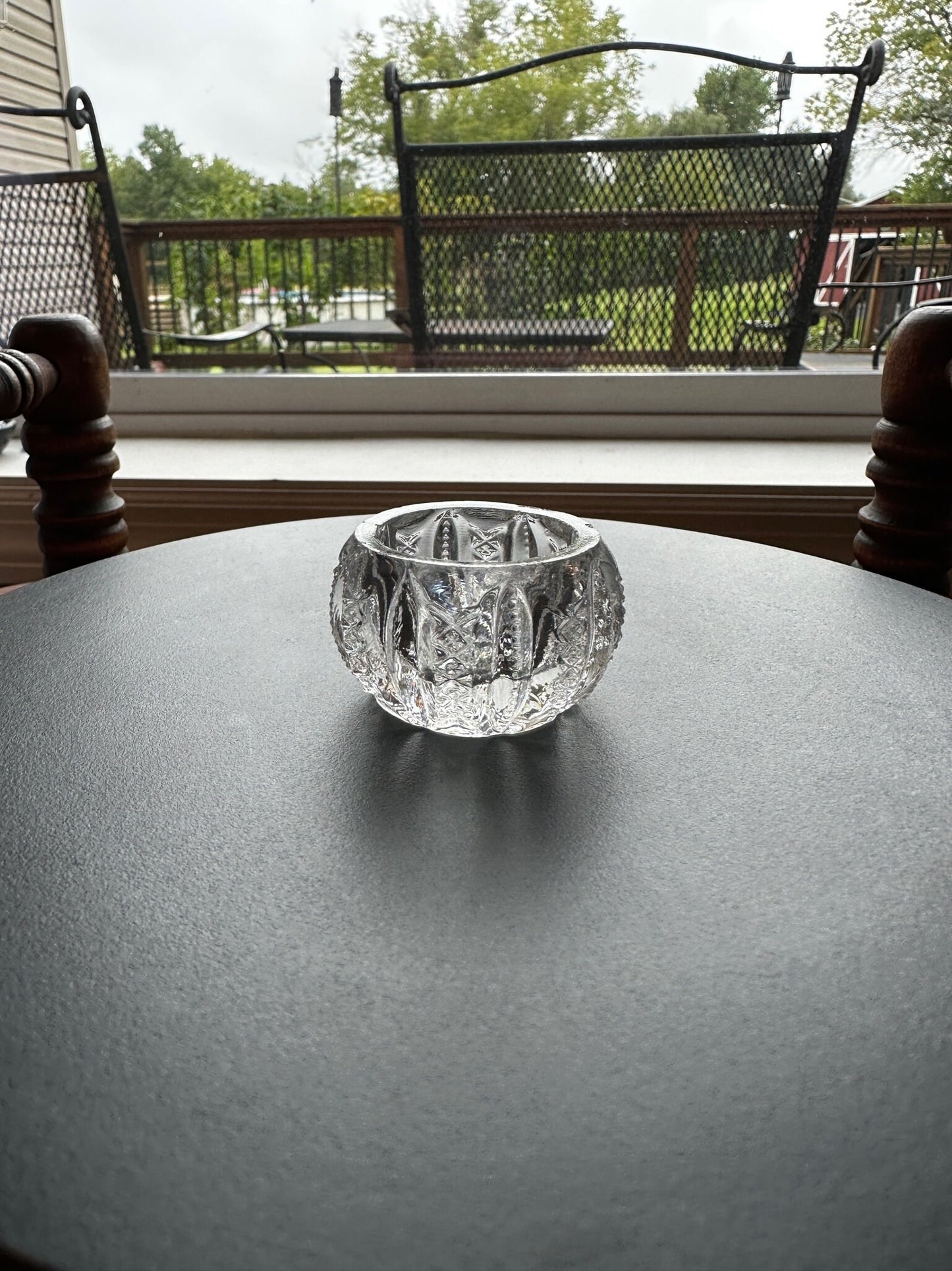 Vintage Clear Cut Glass Circle Circular Crystal Dish, Container, Figurine, Sugar Dish, Glass Art Lover Antiques and Vintage