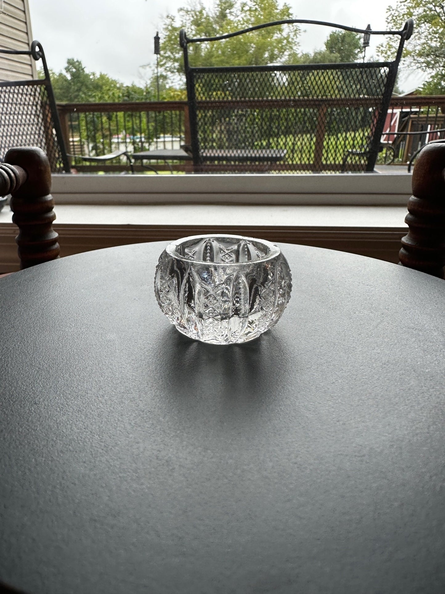 Vintage Clear Cut Glass Circle Circular Crystal Dish, Container, Figurine, Sugar Dish, Glass Art Lover Antiques and Vintage